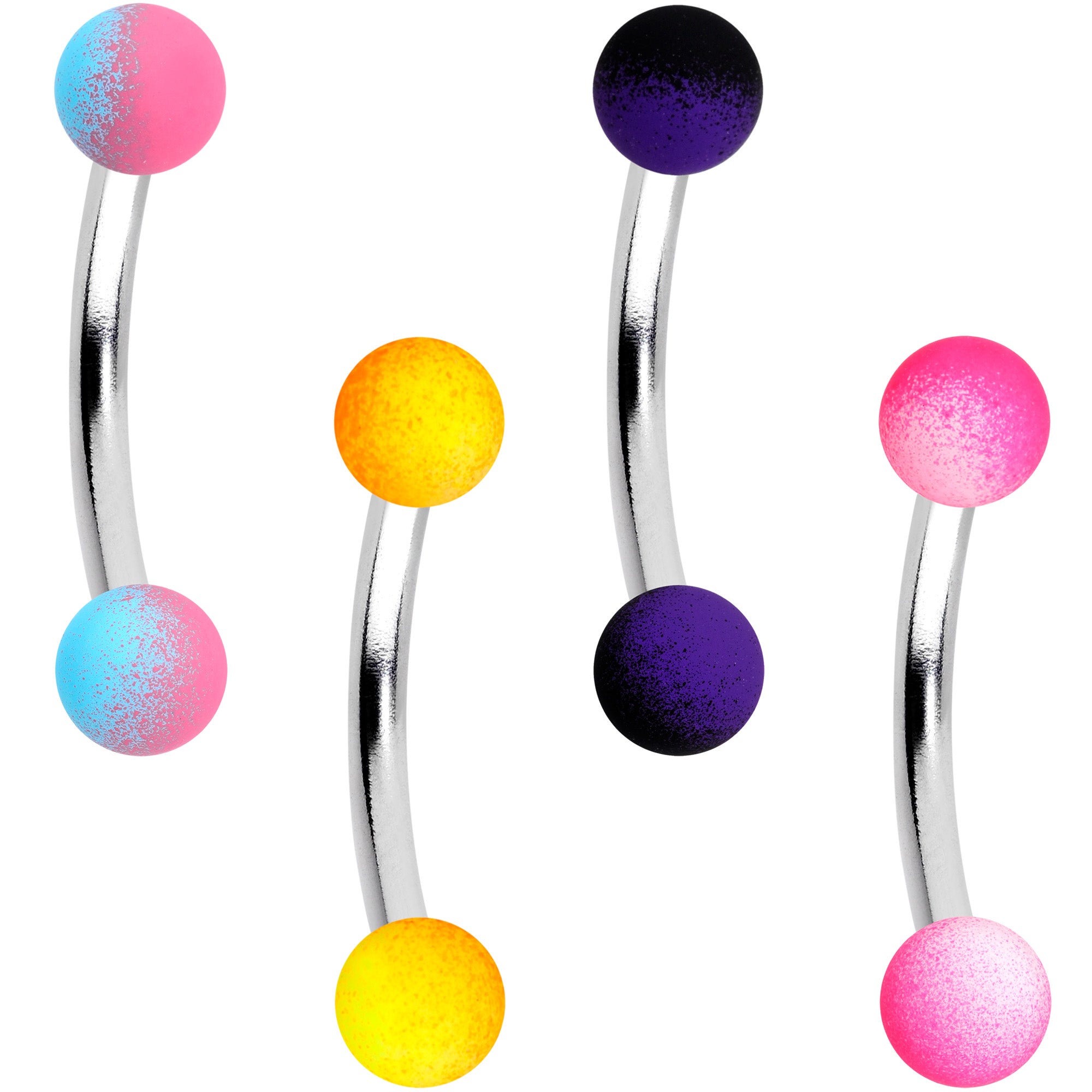 16G 5/16 Red Pink Ombre Soft Finish Curved Eyebrow Ring Set of 4