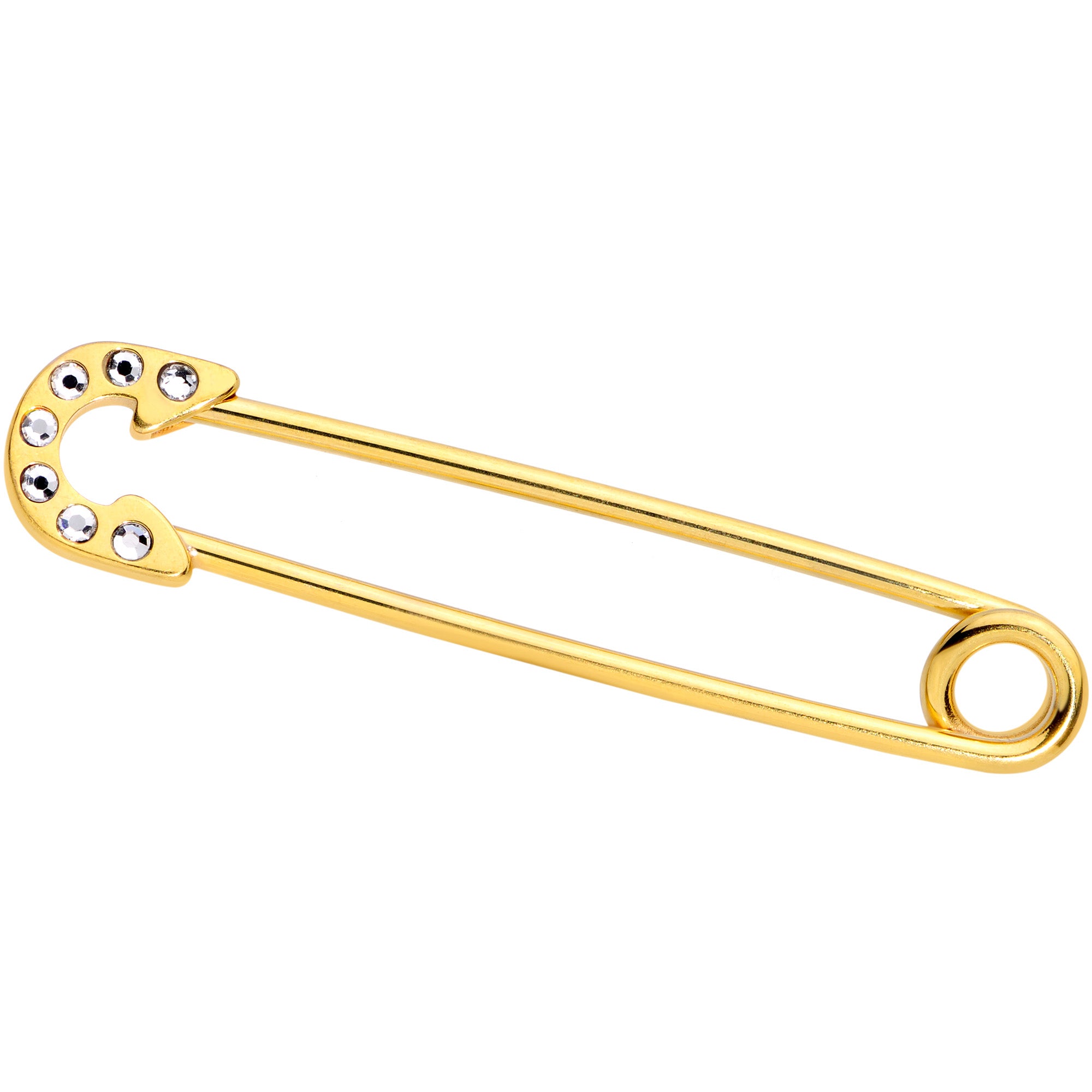 14G Clear Gem Gold Tone Punk Safety Pin Industrial Barbell 38mm