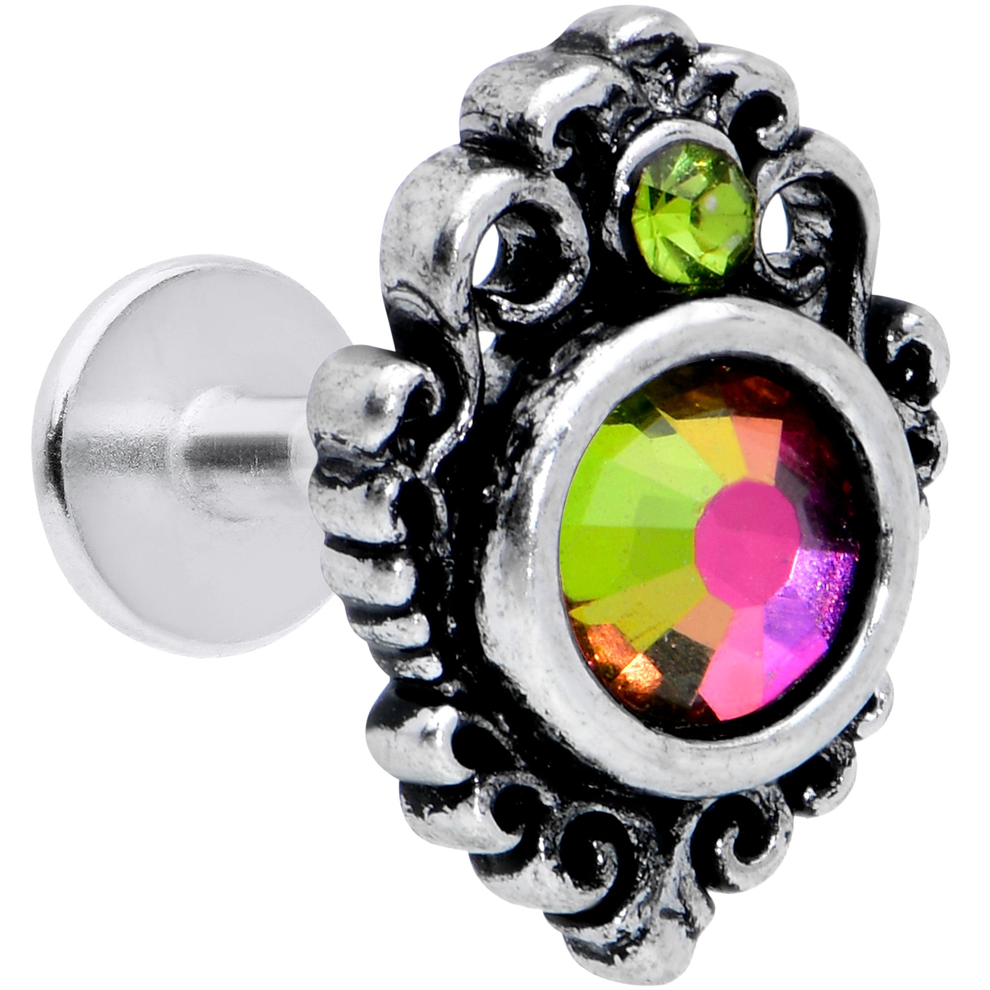 16G 1/4 Orange Green Tourmaline Fire Labret Monroe Tragus