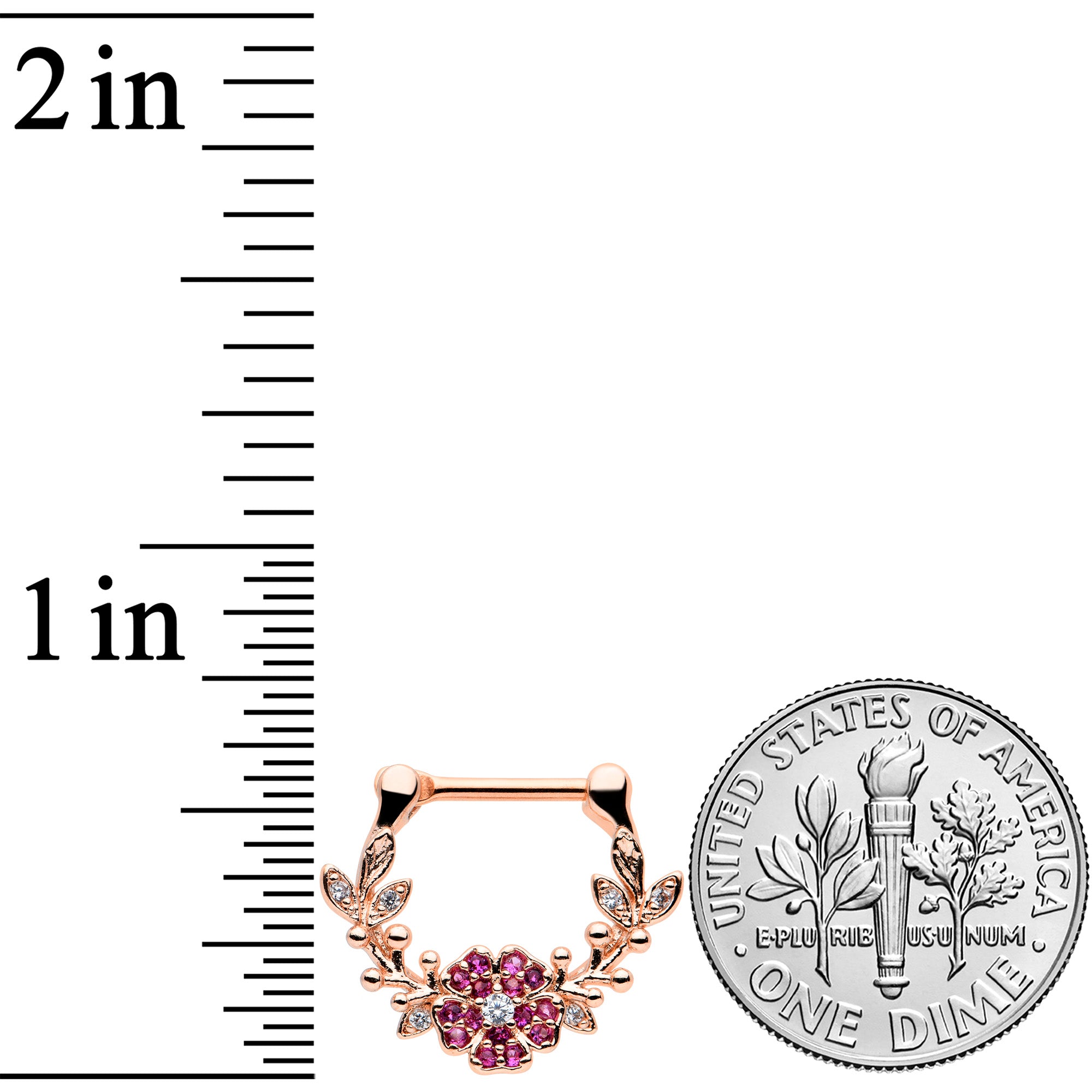 16G 5/16 Pink Gem Rose Gold Tone Heart Flower Cartilage Clicker