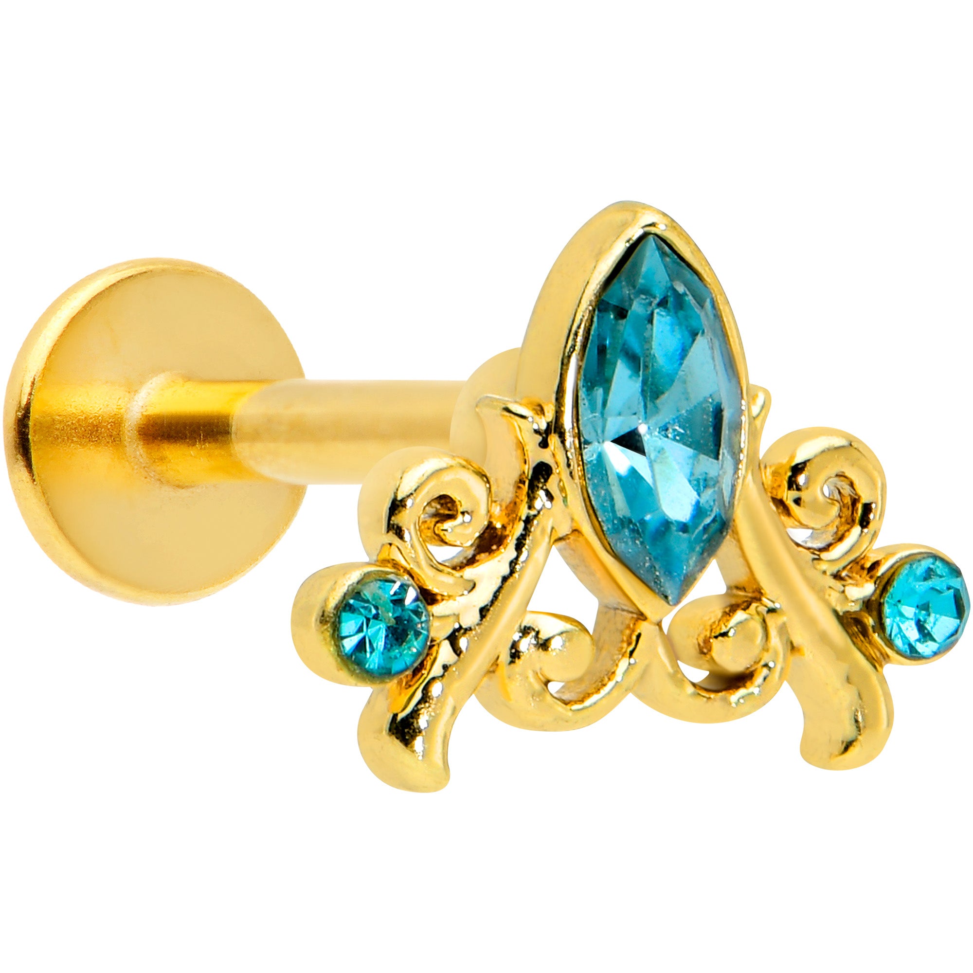 16G 5/16 Blue Gem Gold Tone Elegant Diadem Labret Monroe Tragus