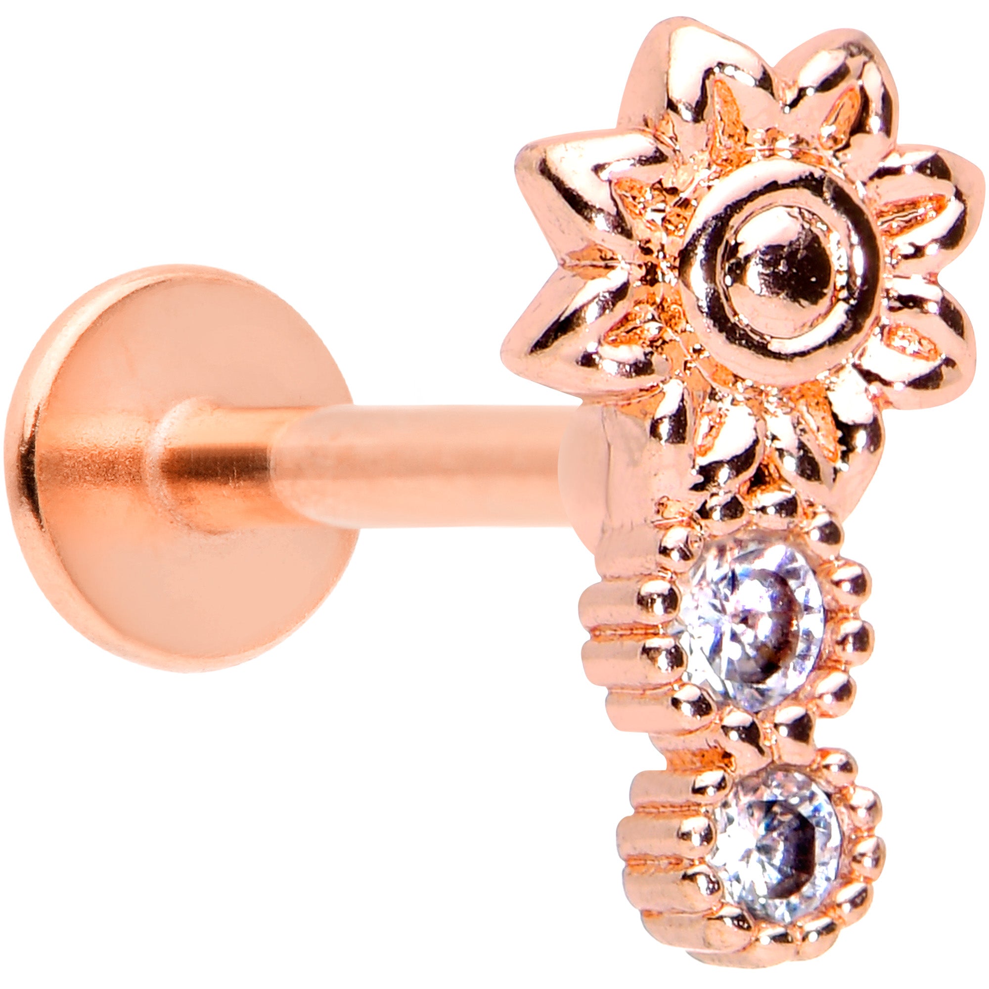 16G 5/16 Clear CZ Gem Rose Gold Tone Lil Sun Labret Monroe Tragus