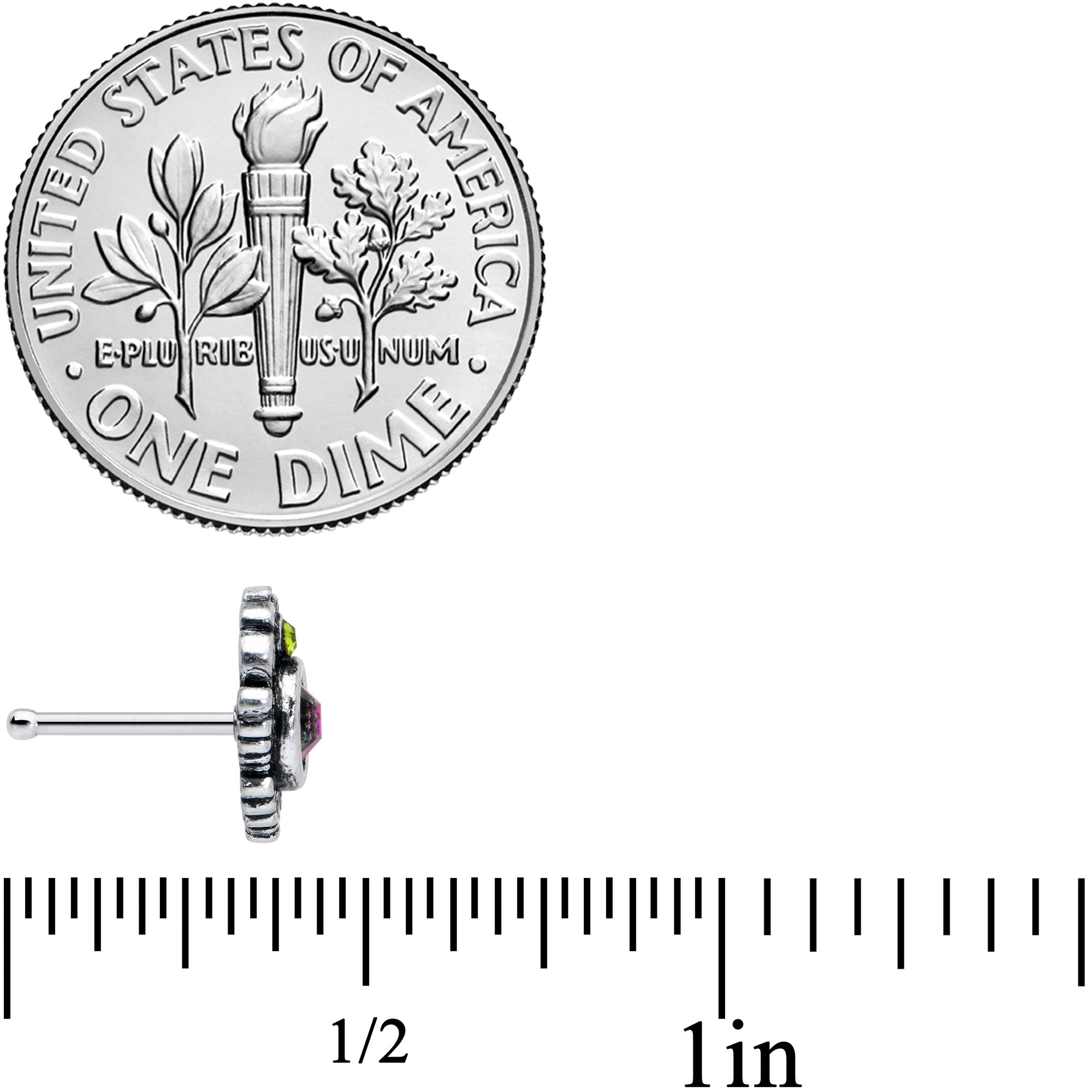 20G 1/4 Orange Green Tourmaline Fire Nose Bone