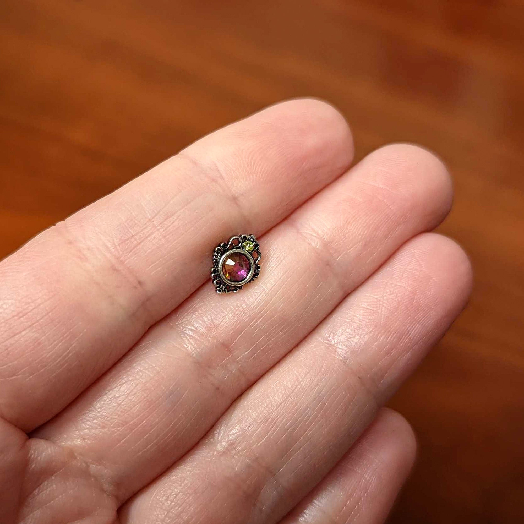 20G 1/4 Orange Green Tourmaline Fire Nose Bone