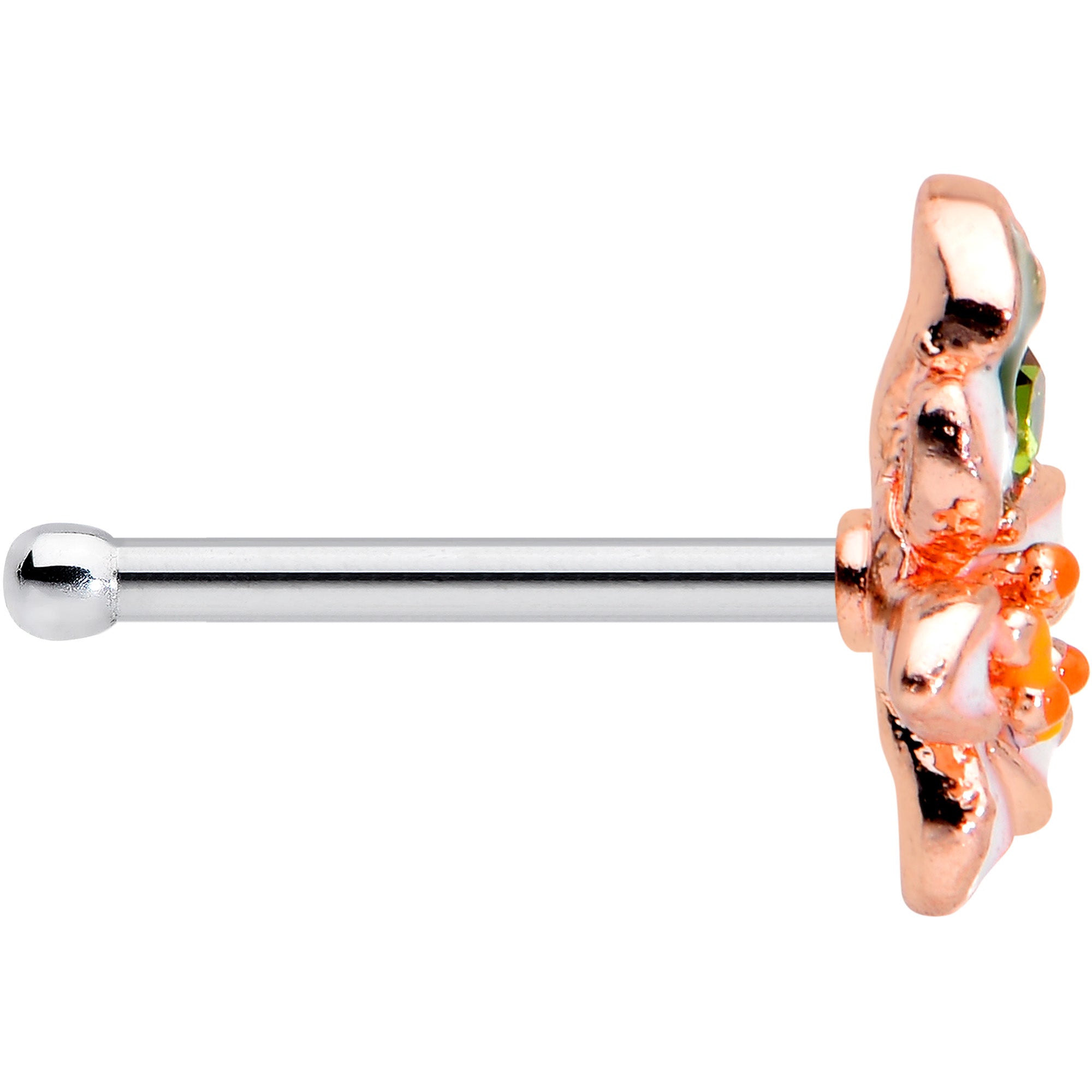 20G 1/4 Green CZ Gem Rosy Bold Flower Nose Bone