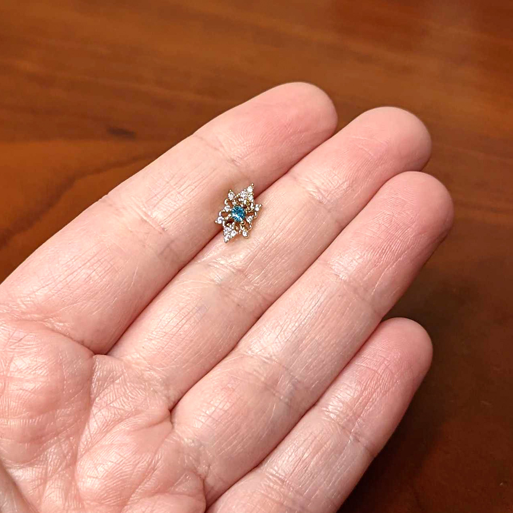 20G 1/4 Clear Blue Gem Gold Tone Royal Heart Nose Bone