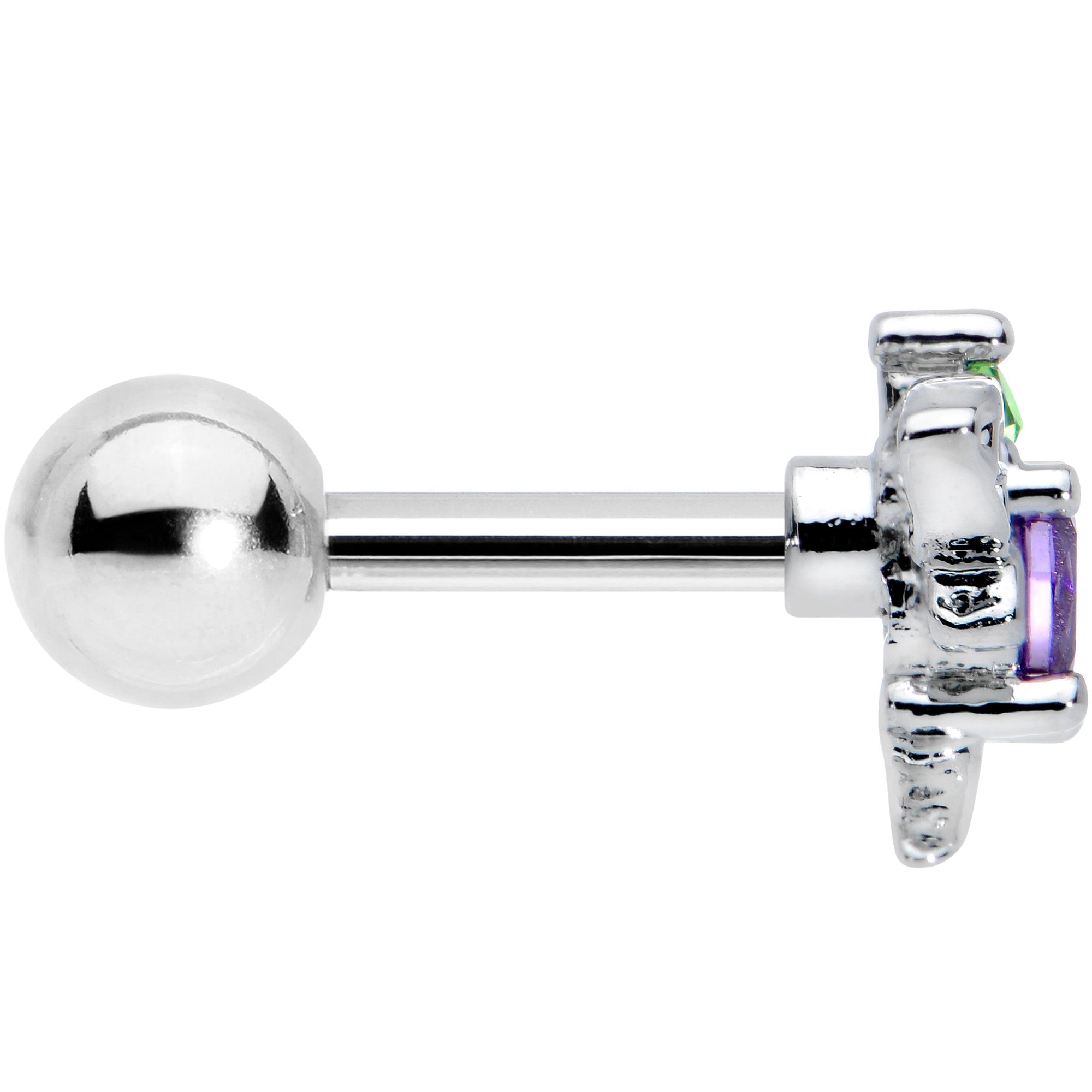 16G 1/4 Green Purple Gem Dragonfly Cartilage Tragus Earring