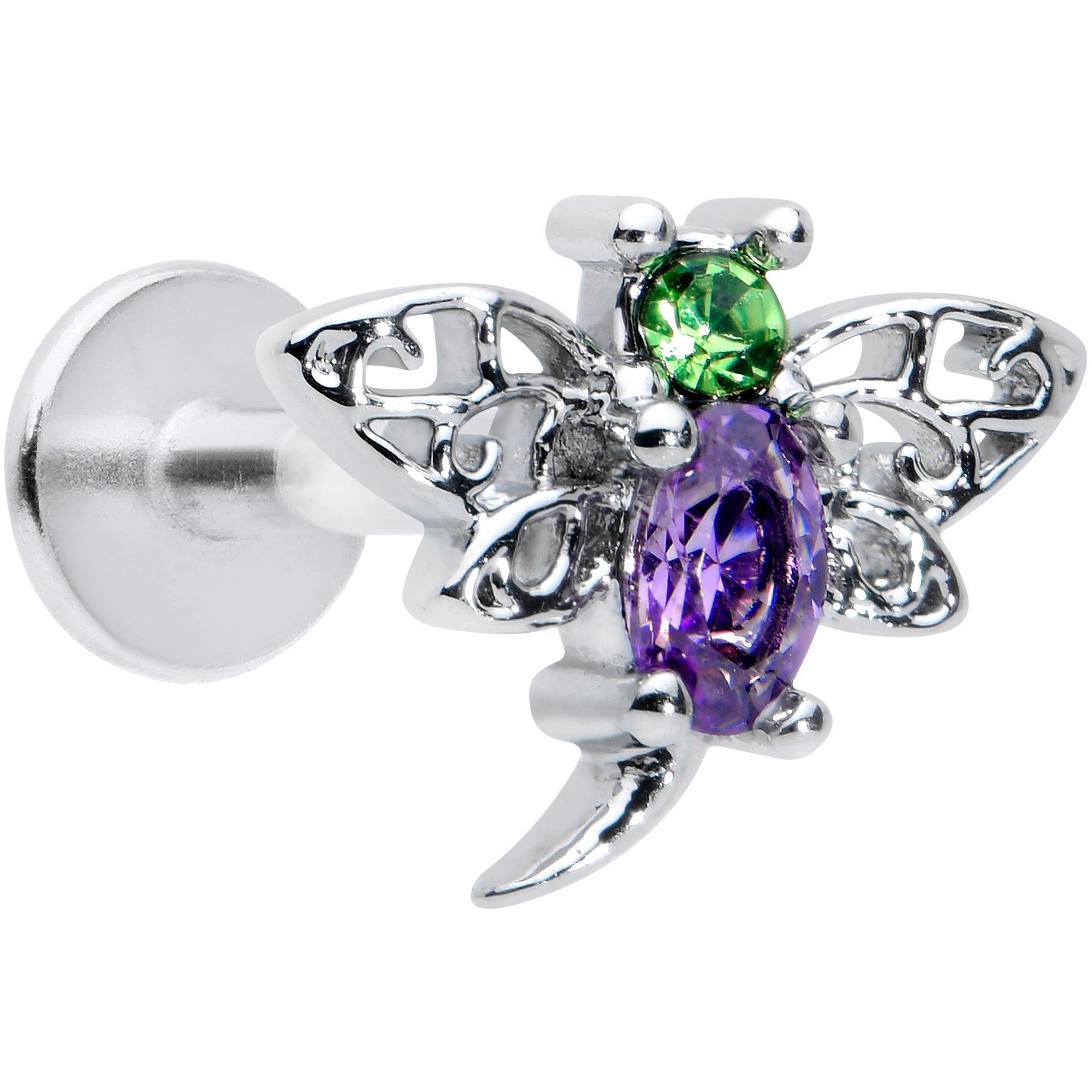 16G 5/16 Purple Green Gem Dragonfly Labret Monroe Tragus