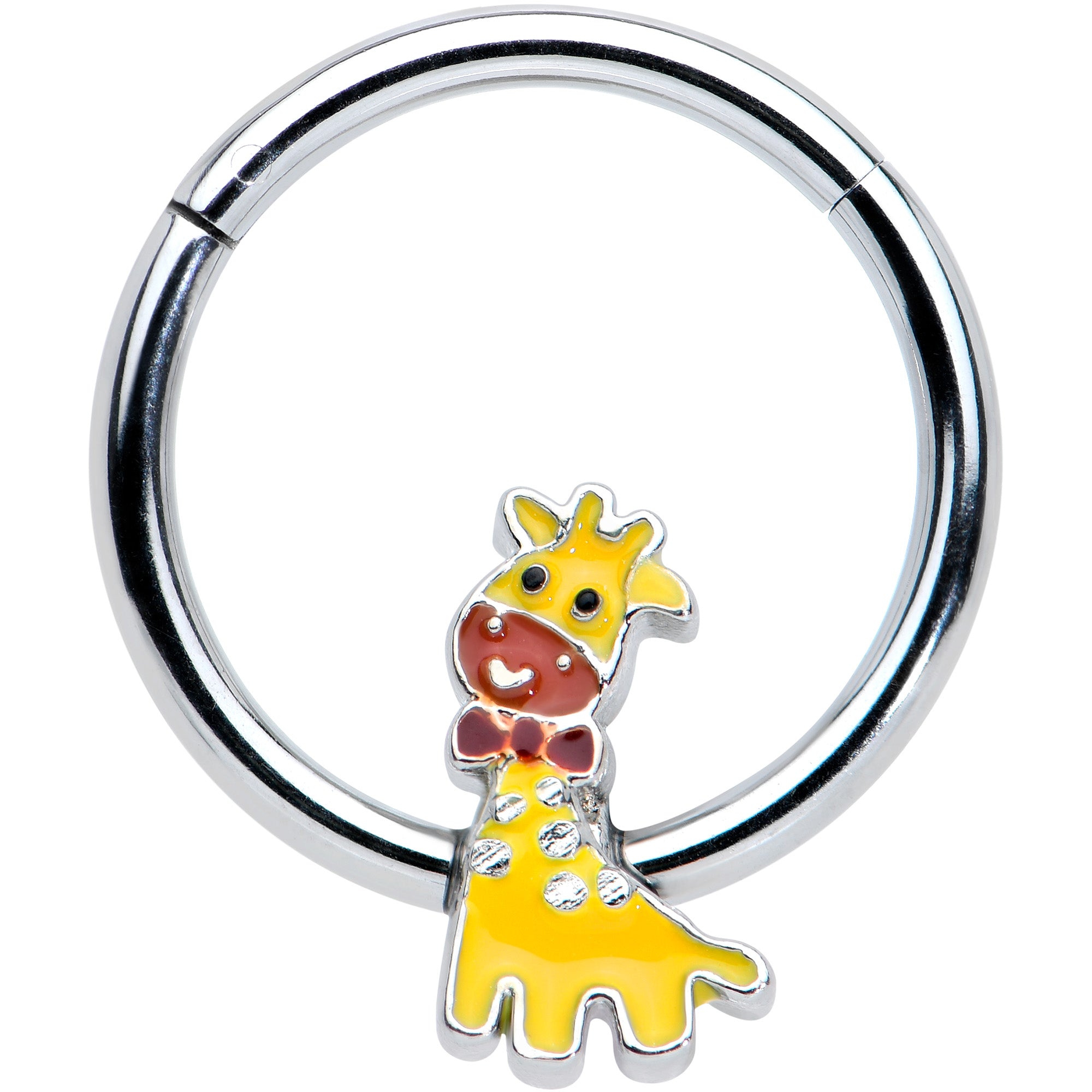 16G 3/8 Bow Tie Yellow Red Giraffe Hinged Segment Ring