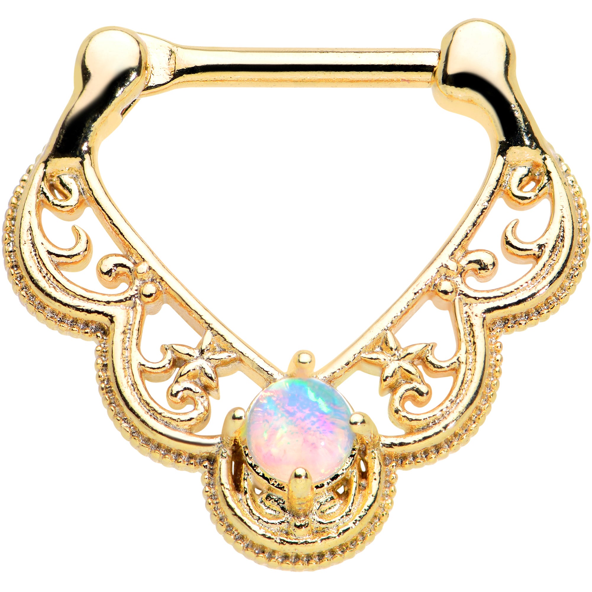 16G 5/16 White Synth Opal Gold Tone Lacy Love Cartilage Clicker