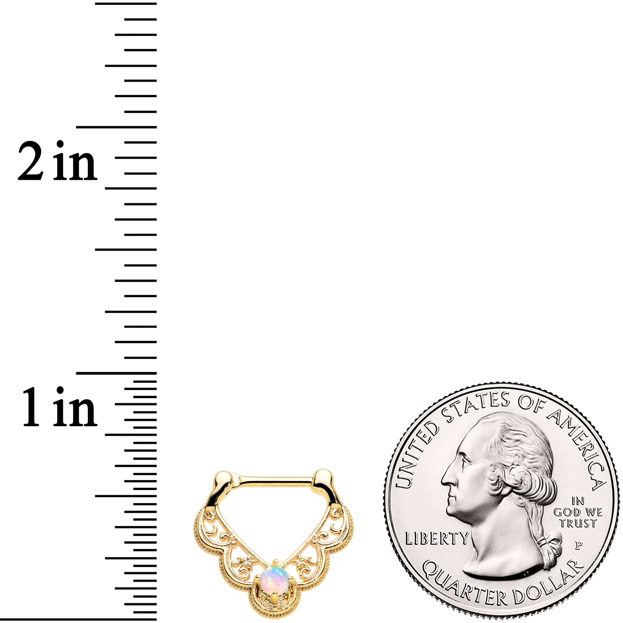 16G 5/16 White Synth Opal Gold Tone Lacy Love Cartilage Clicker