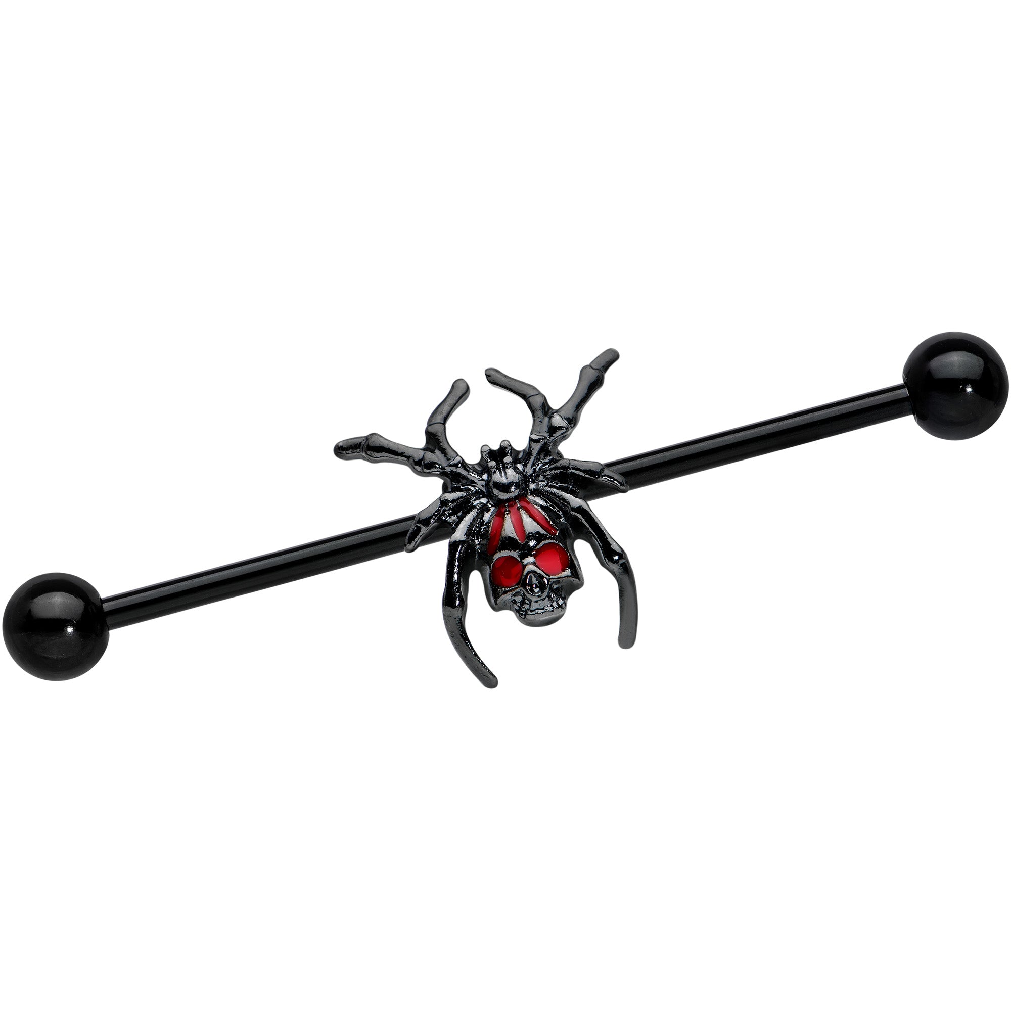 14G Red Gem Black Widow Spider Halloween Industrial Barbell 38mm