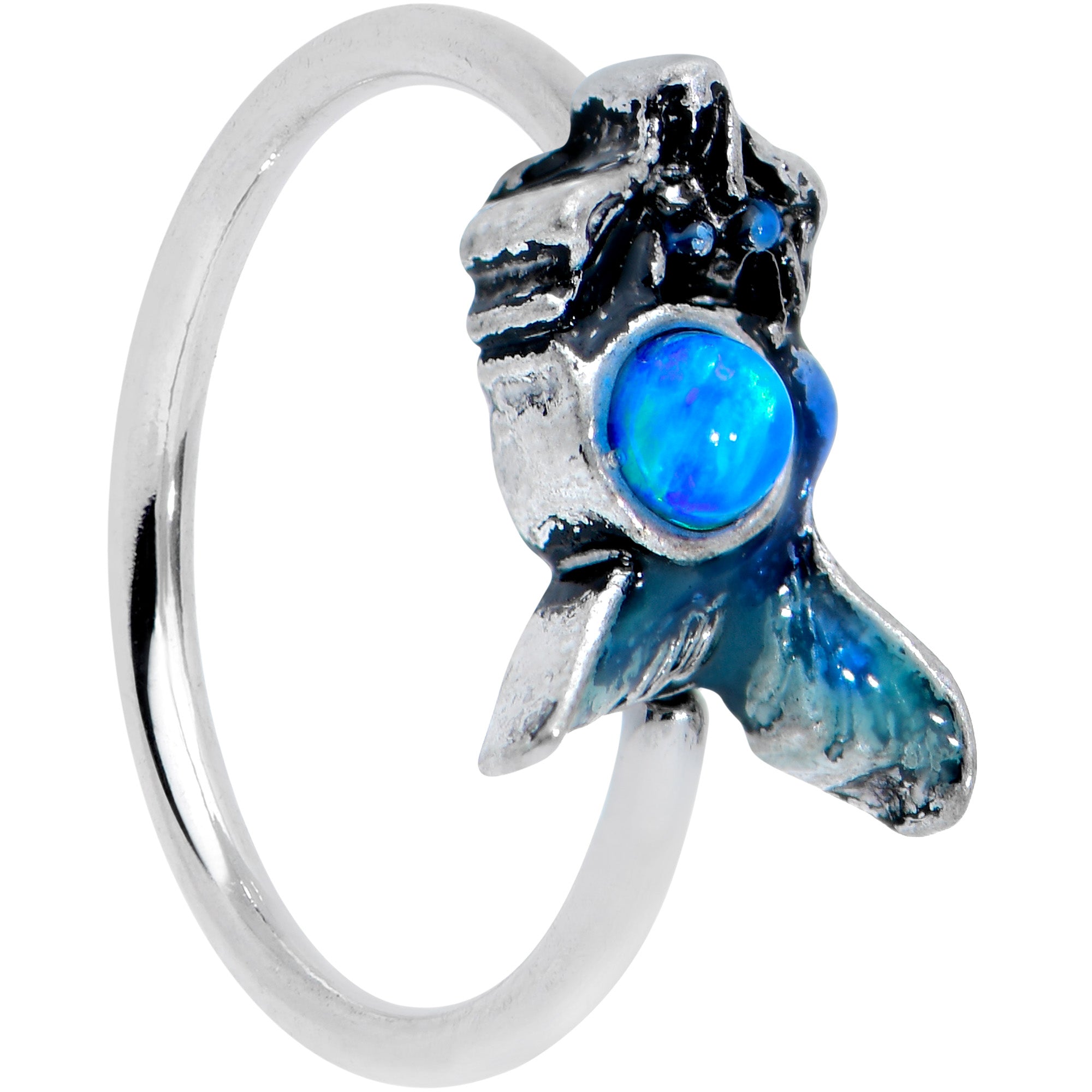 20G 5/16 Blue Synthetic Opal Blue Tail Mermaid Nose Hoop