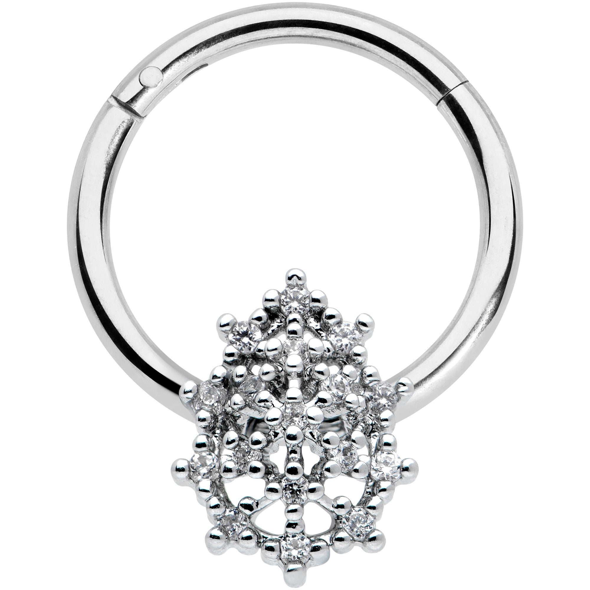 16G 3/8 Clear CZ Gem Nubbly Textured Drop Hinged Segment Ring