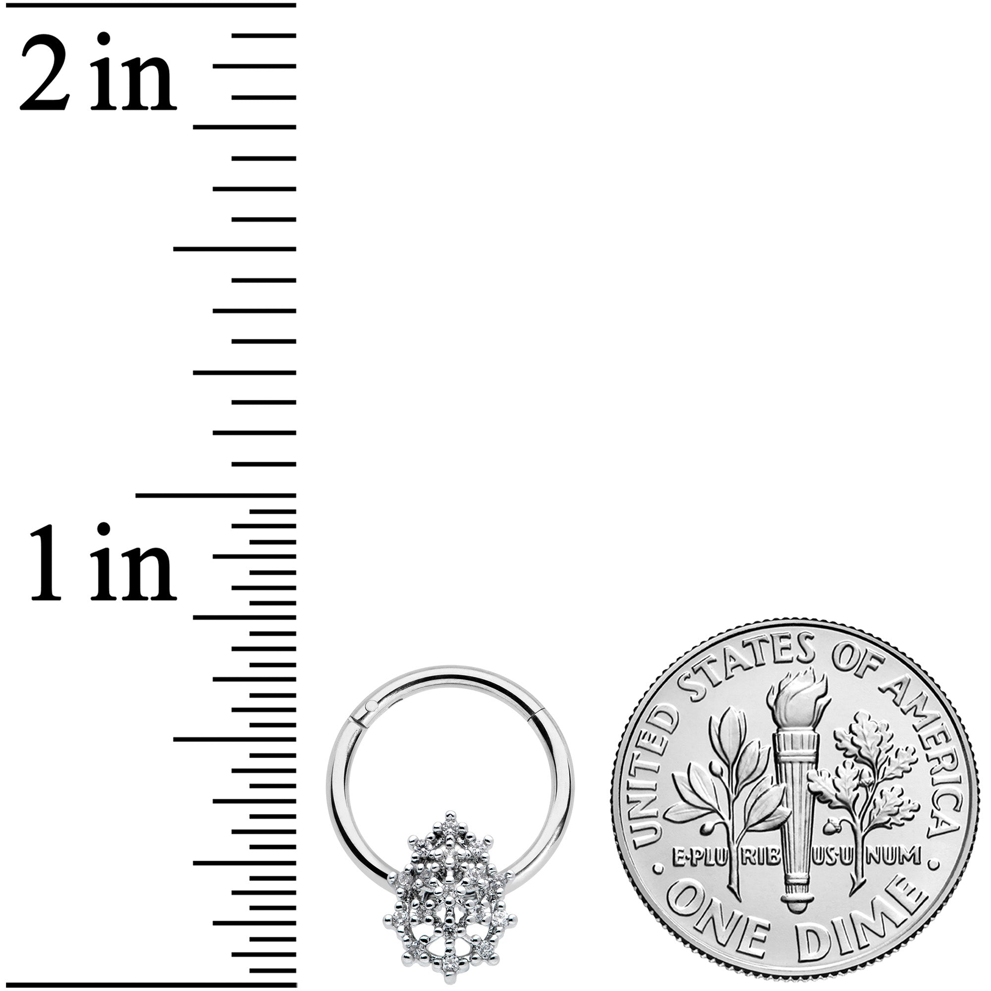 16G 3/8 Clear CZ Gem Nubbly Textured Drop Hinged Segment Ring