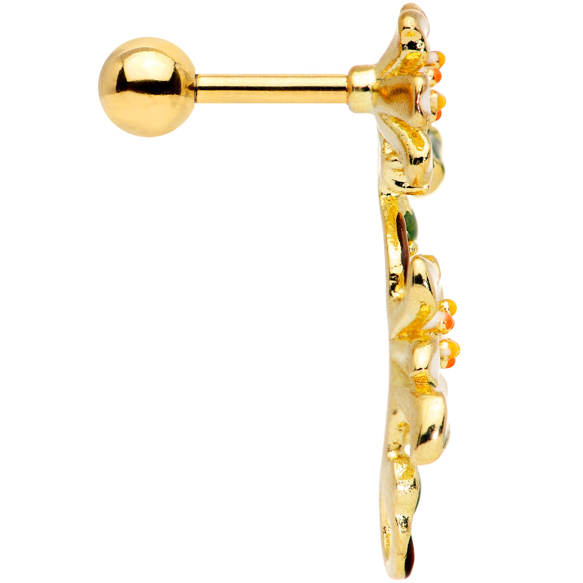 16G 1/4 Green Gem Gold Tone Daisy Flower Cartilage Tragus Earring