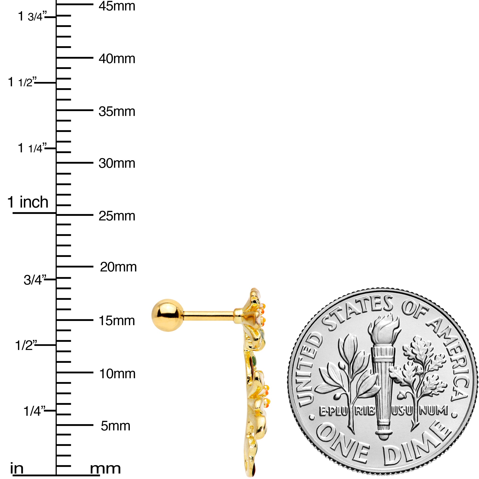 16G 1/4 Green Gem Gold Tone Daisy Flower Cartilage Tragus Earring