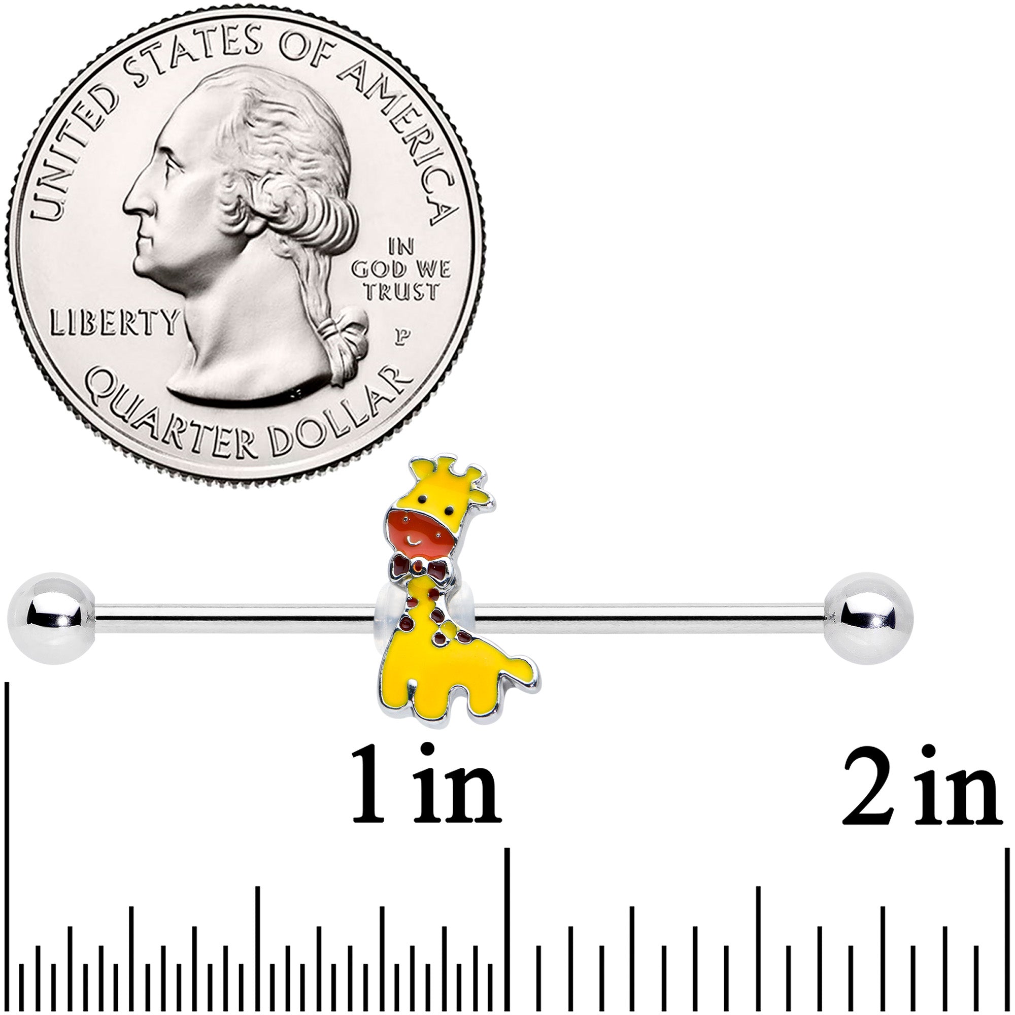 14G Bow Tie Yellow Red Giraffe Industrial Barbell 38mm