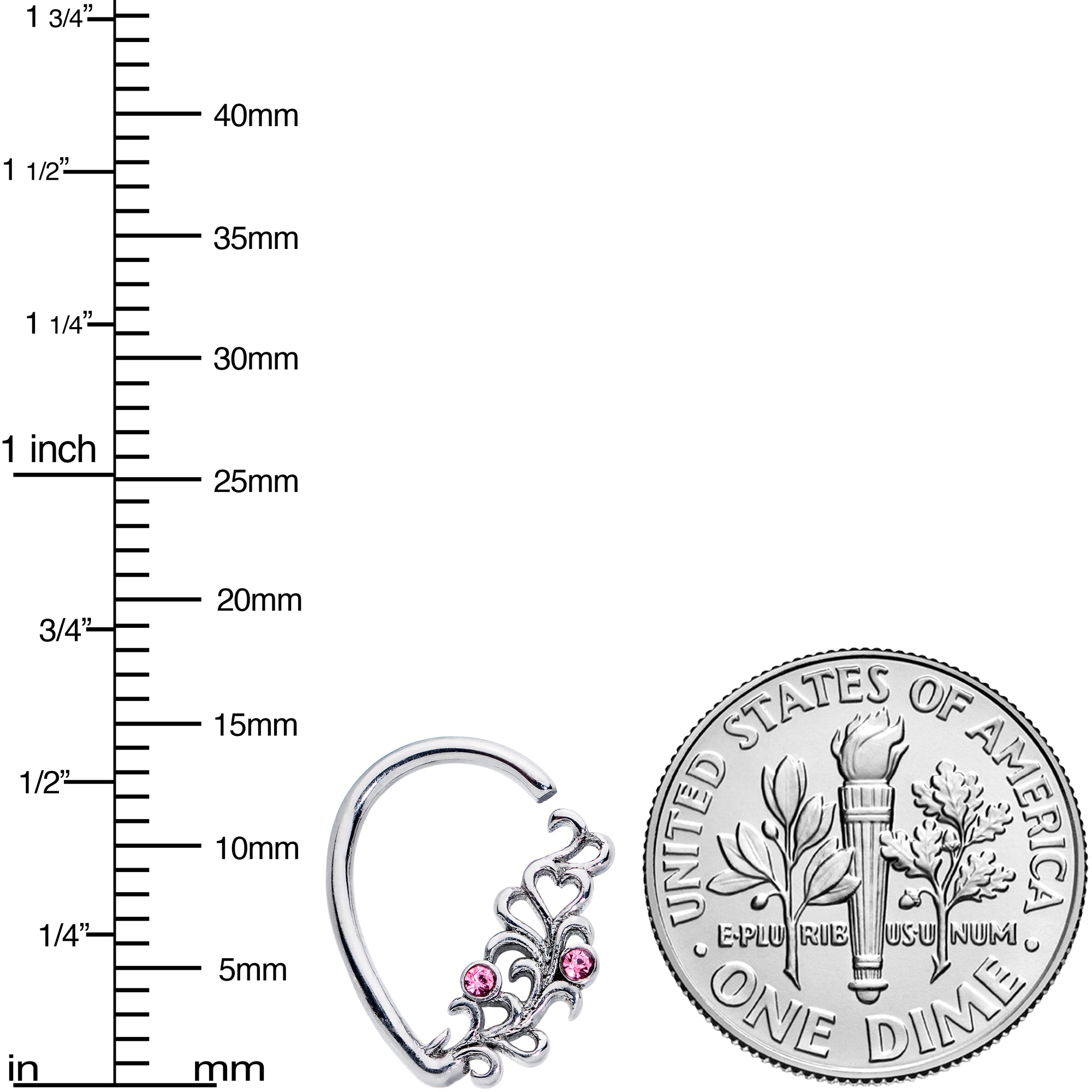 16G 3/8 Pink Gem Heart Drop Left Ear Cartilage Closure Ring