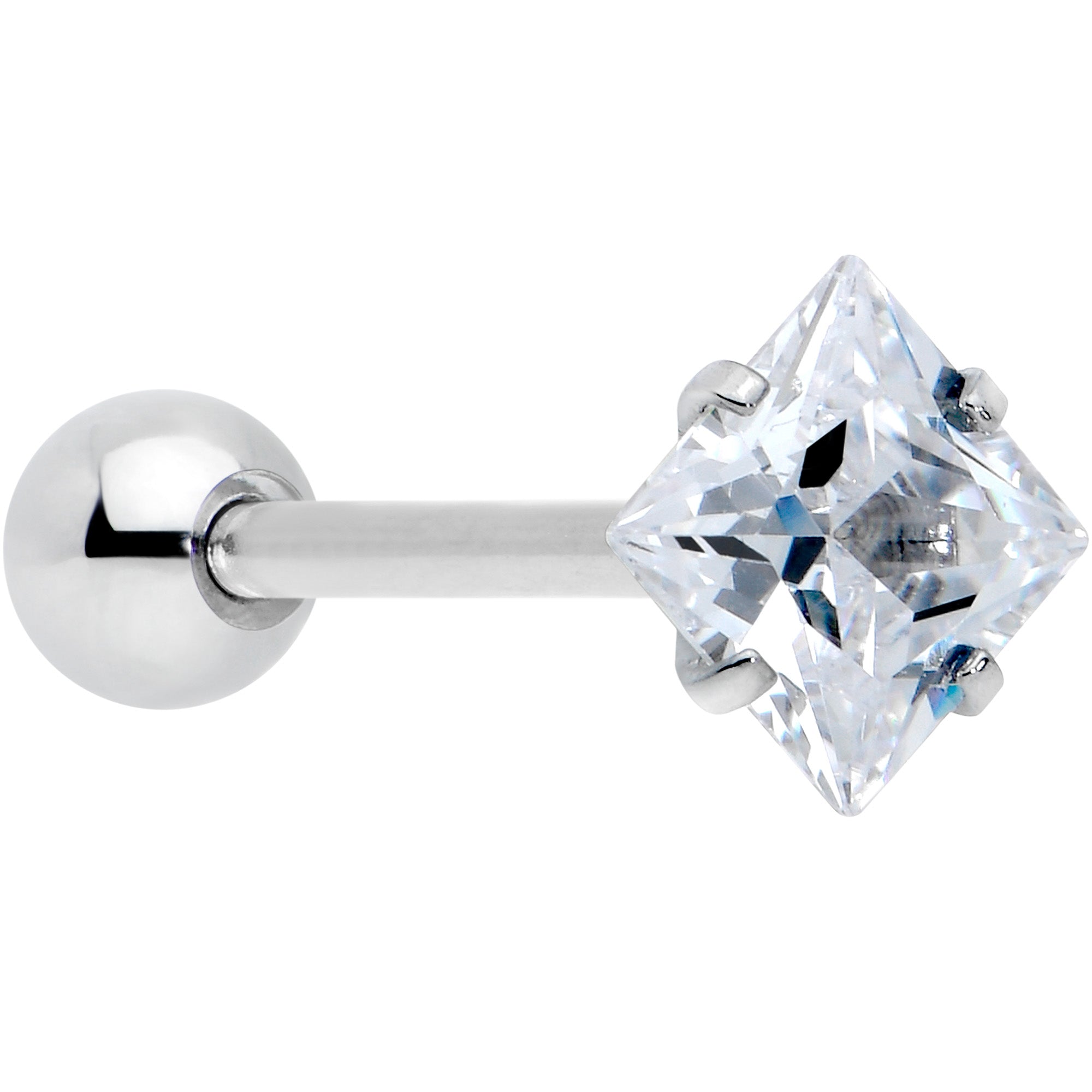 Clear CZ Gem Rhombus Top Barbell Tongue Ring