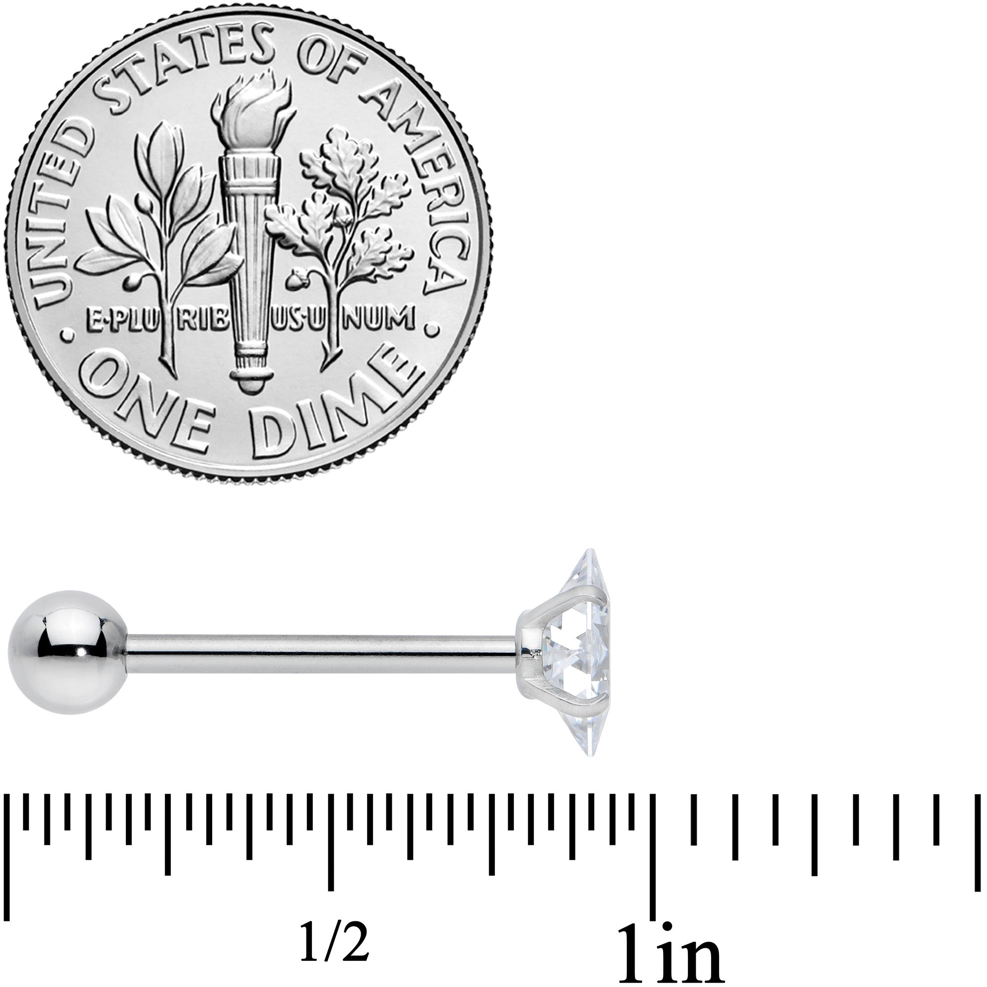 Clear CZ Gem Rhombus Top Barbell Tongue Ring