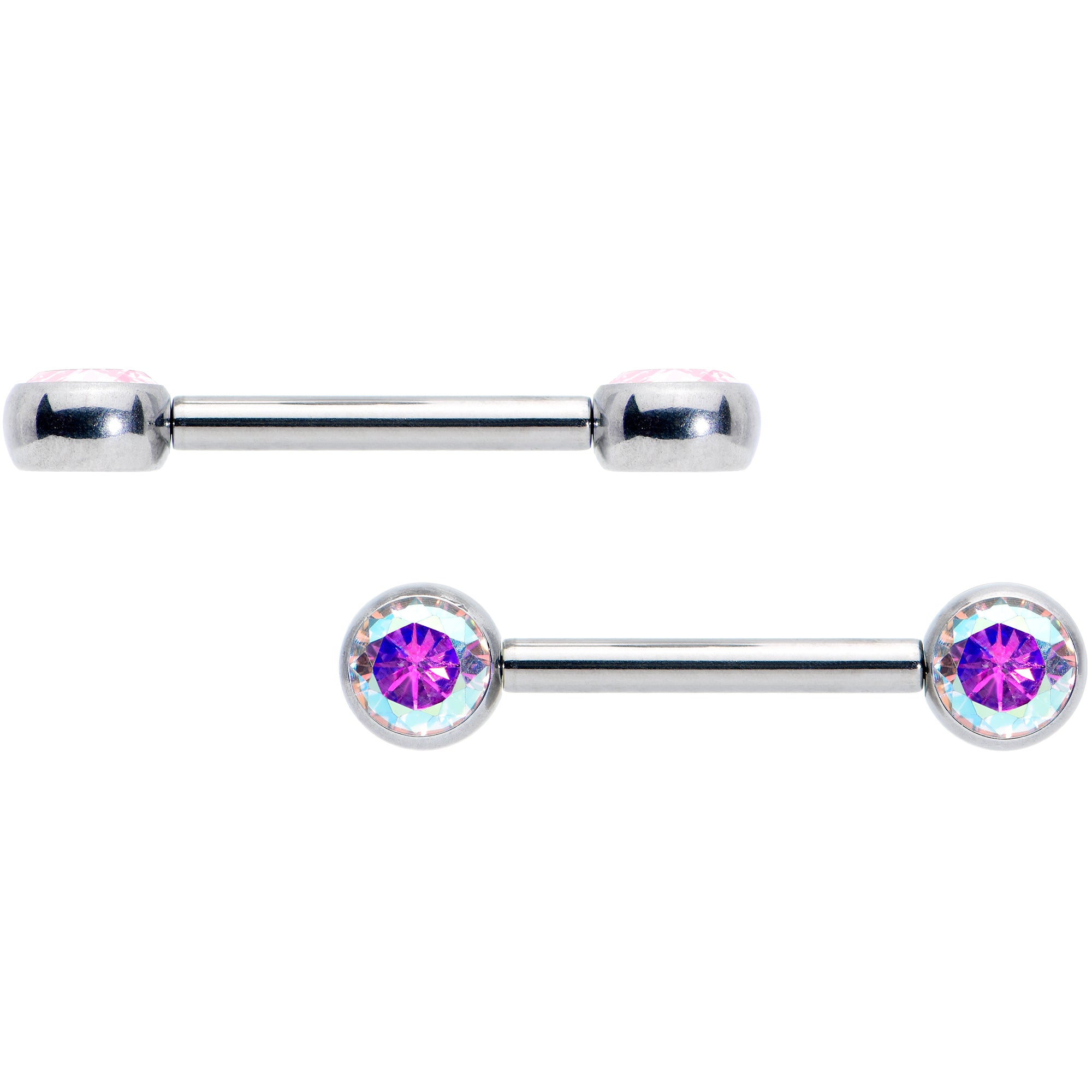 14G 1/2 Aurora CZ Gem G23 Titanium Threadless Nipple Ring Set