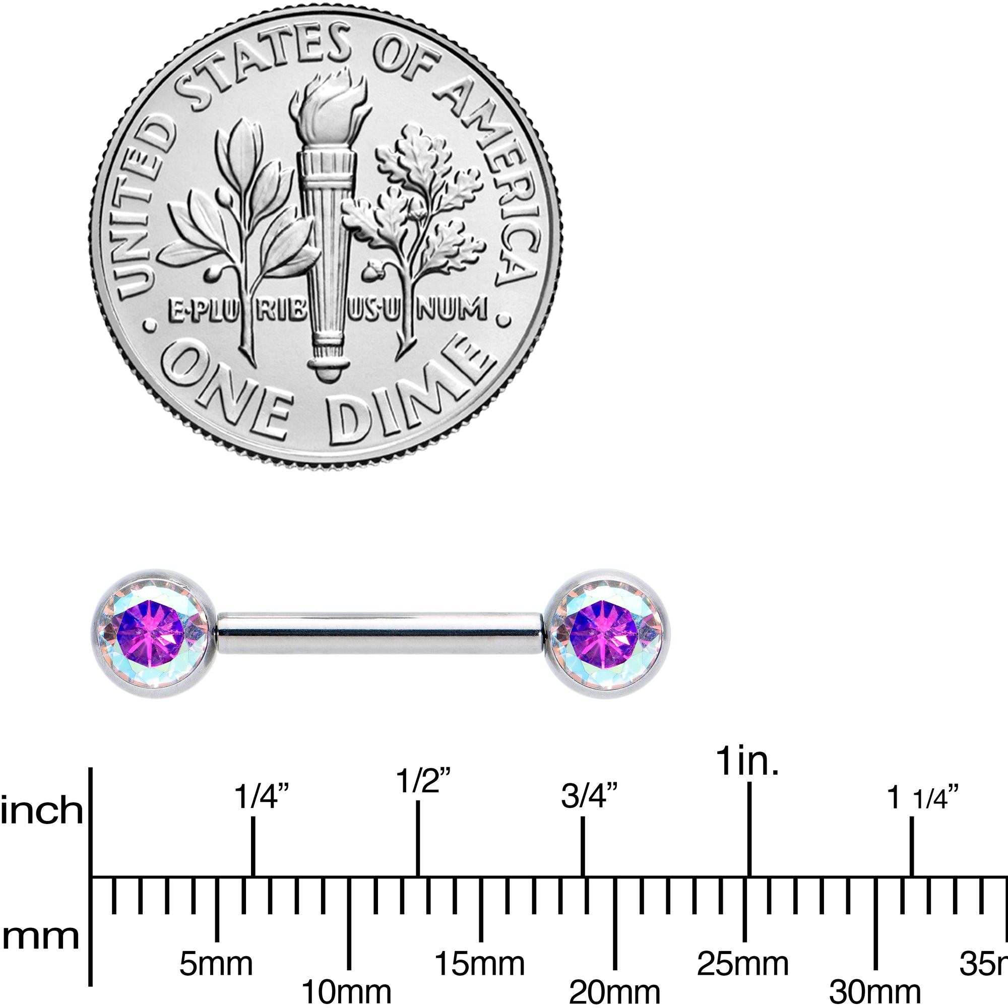 14G 1/2 Aurora CZ Gem G23 Titanium Threadless Nipple Ring Set