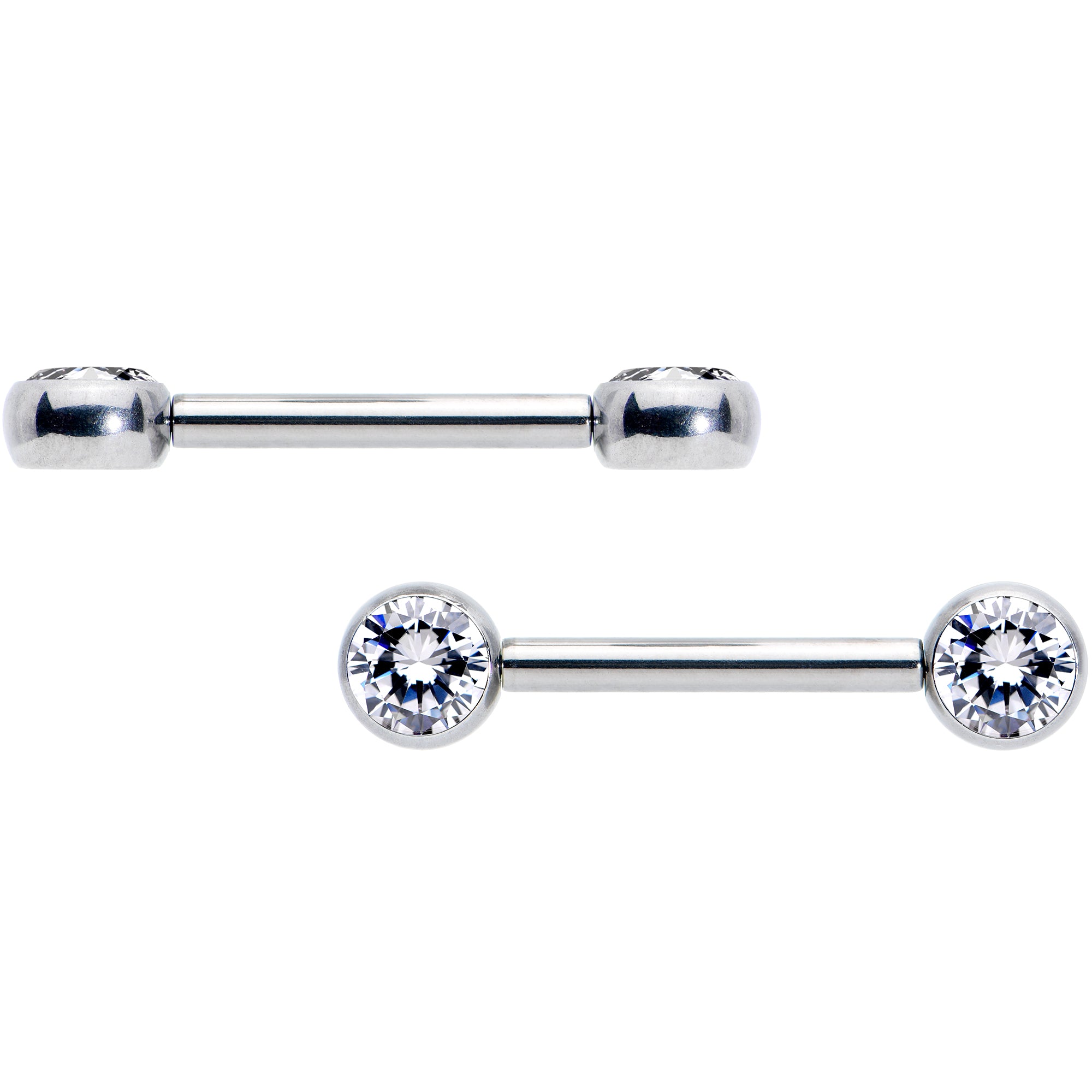 14G 1/2 Clear CZ Gem G23 Titanium Threadless Nipple Ring Set
