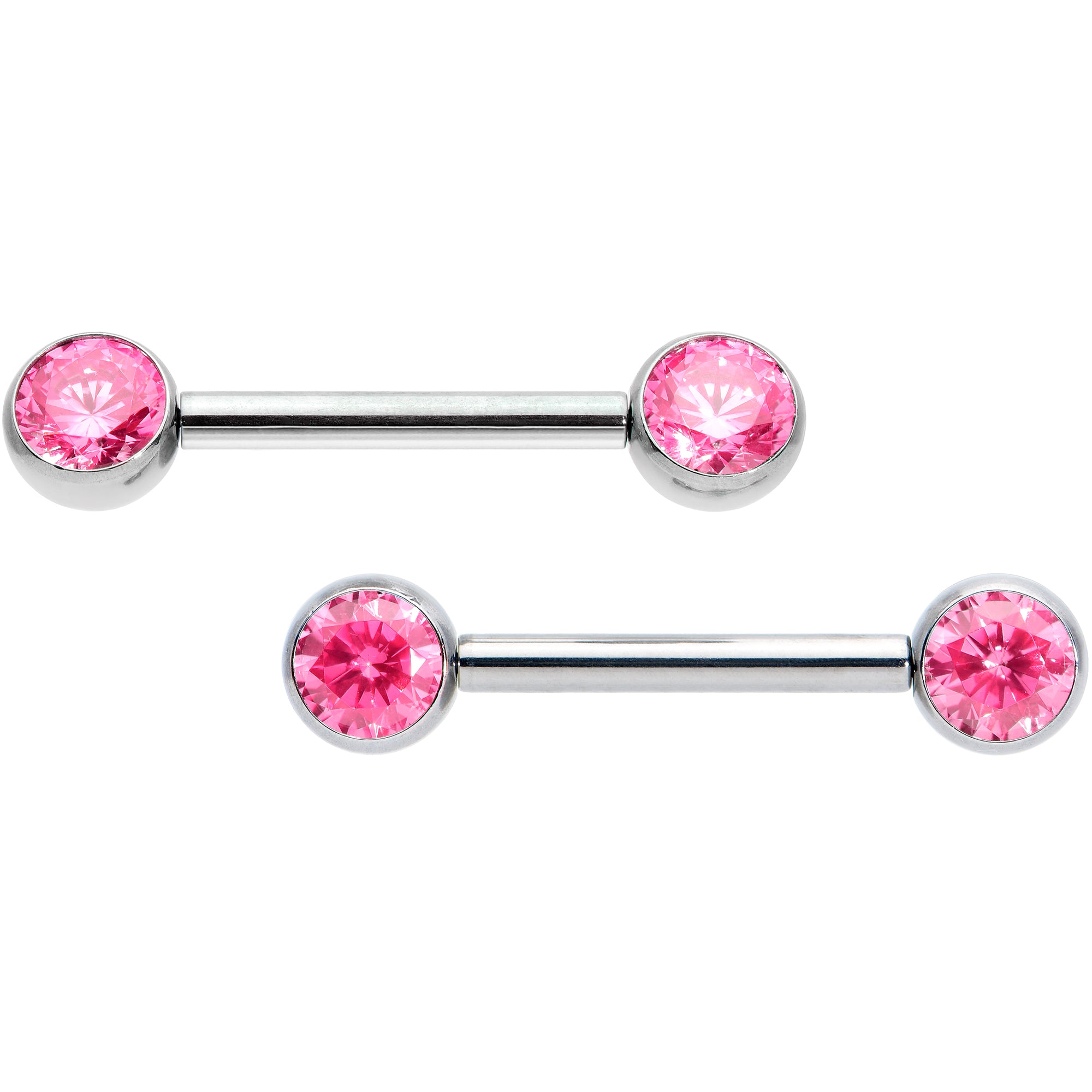 14G 1/2 Pink CZ Gem G23 Titanium Threadless Nipple Ring Set