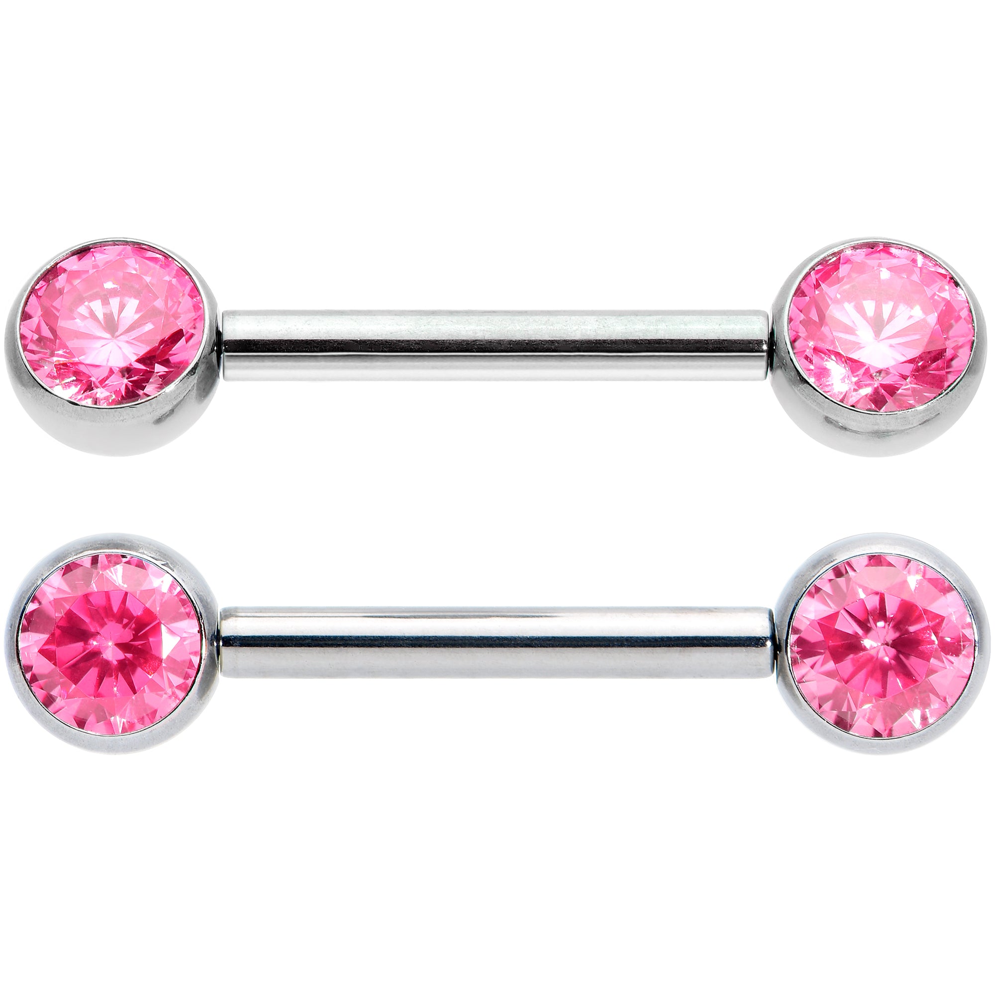 14G 1/2 Pink CZ Gem G23 Titanium Threadless Nipple Ring Set