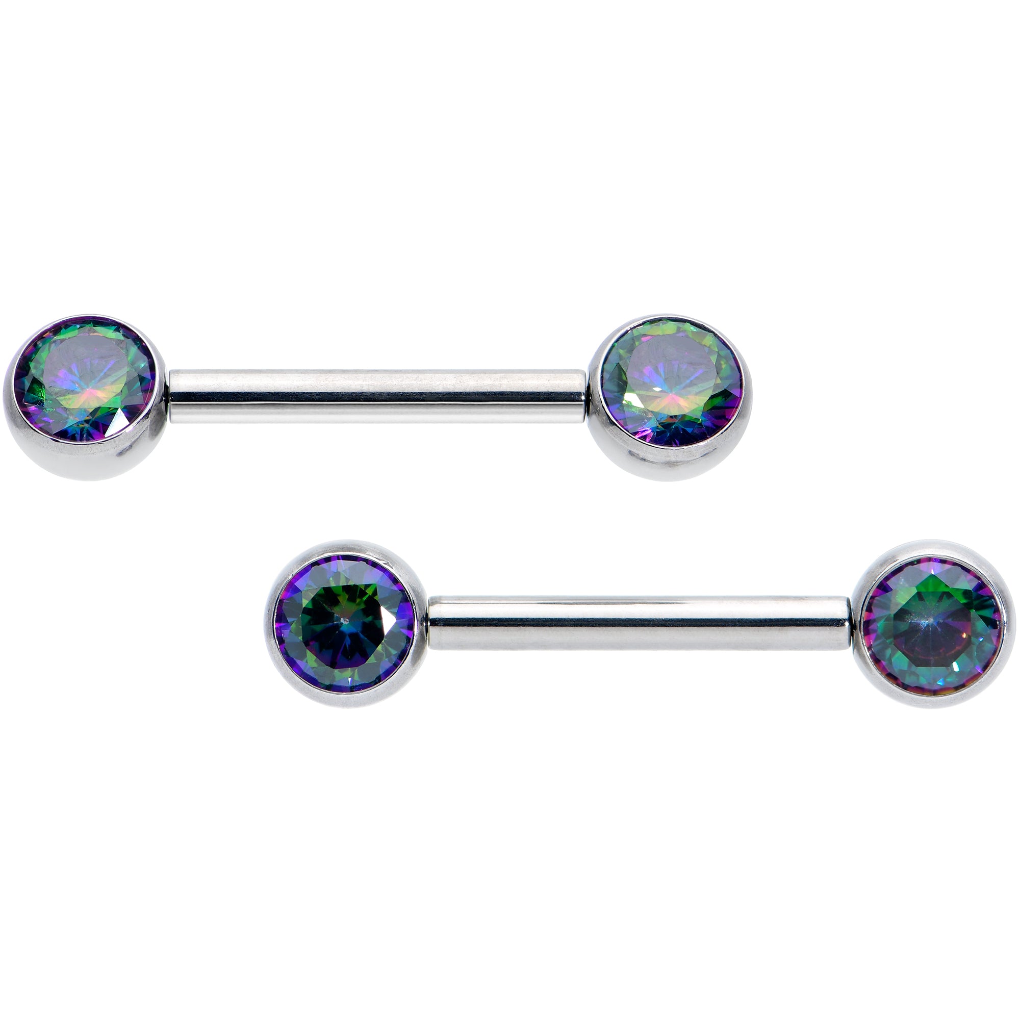 14G 1/2 Vitrail CZ Gem G23 Titanium Threadless Nipple Ring Set