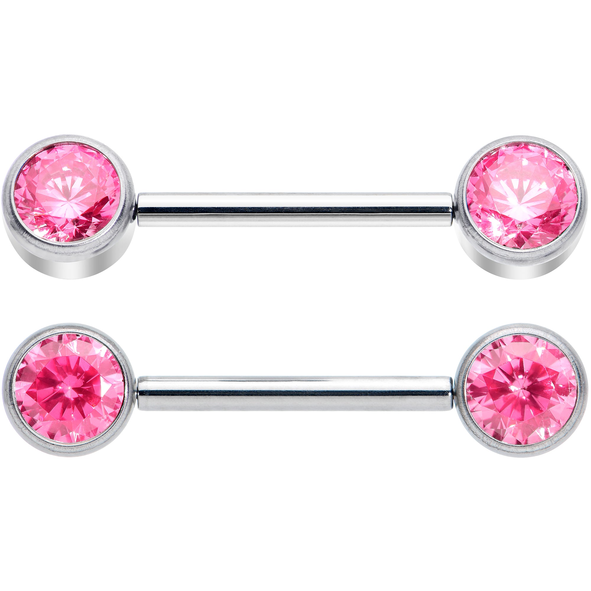 14G 9/16 Pink CZ Gem G23 Titanium Threadless Nipple Ring Set
