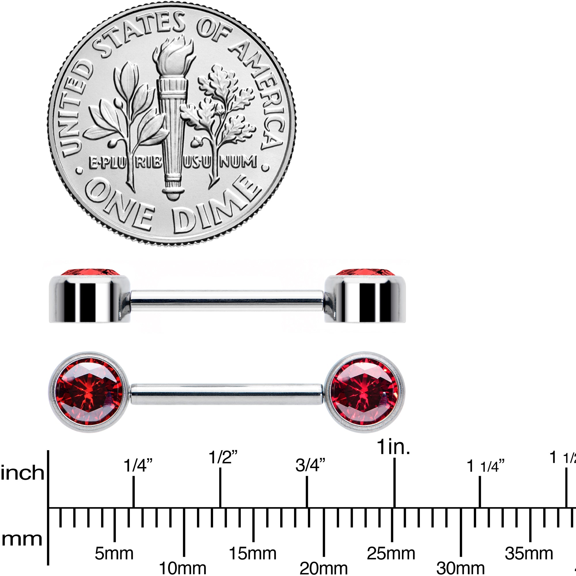 14G 9/16 Red CZ Gem G23 Titanium Threadless Nipple Ring Set