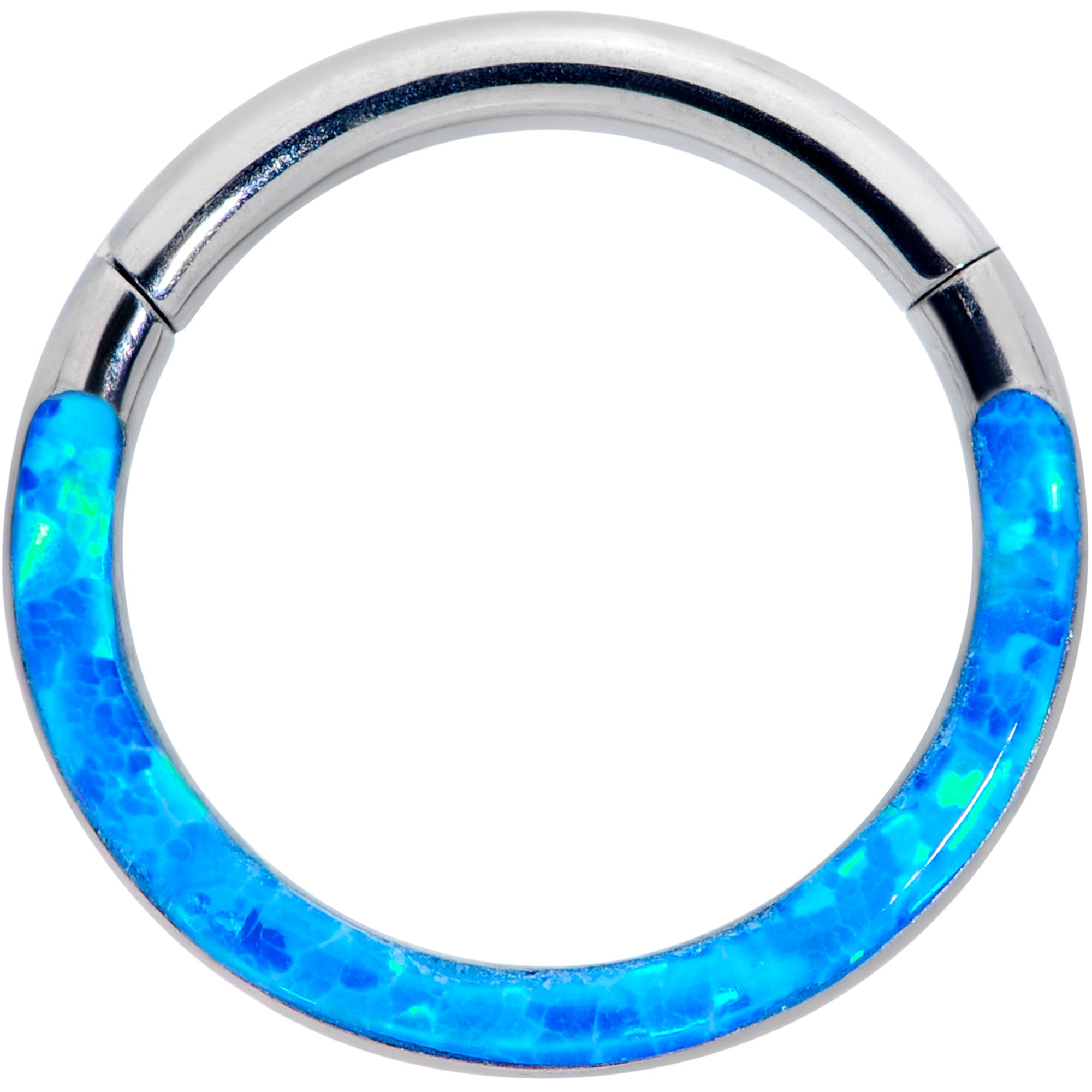 16G 5/16 Blue Synthetic Opal Implant Grade Titanium Segment Ring