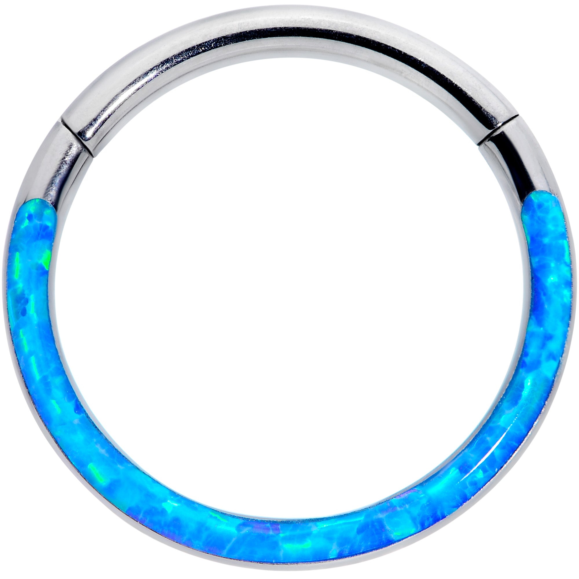 16G 3/8 Blue Synthetic Opal Implant Grade Titanium Segment Ring