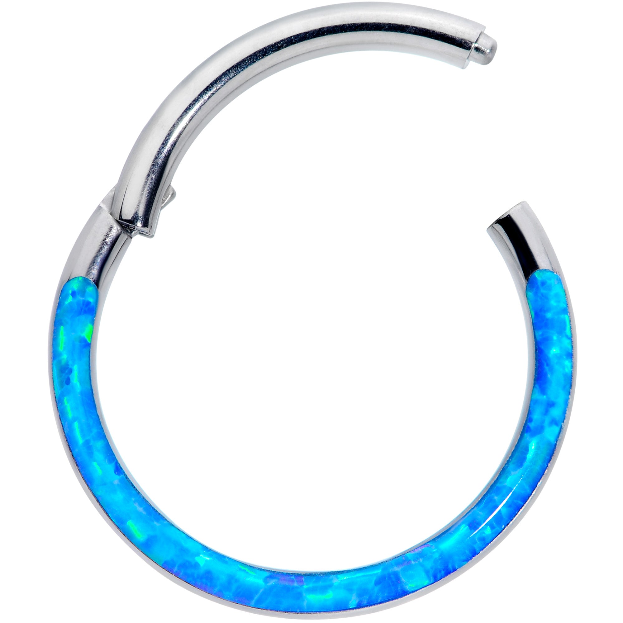 16G 3/8 Blue Synthetic Opal Implant Grade Titanium Segment Ring