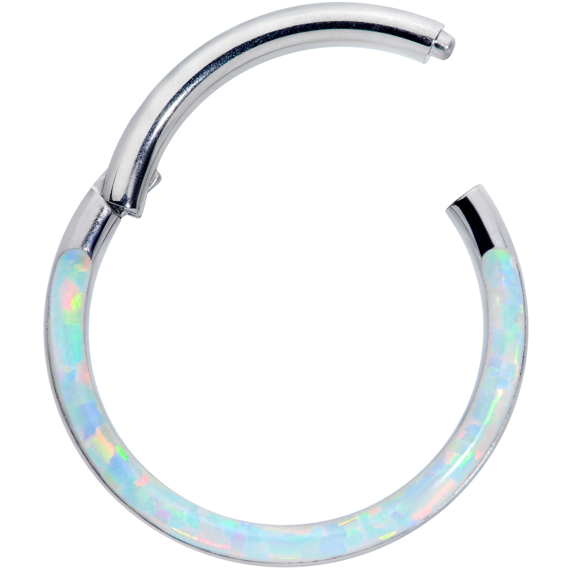 16G 3/8 White Synthetic Opal Implant Grade Titanium Segment Ring