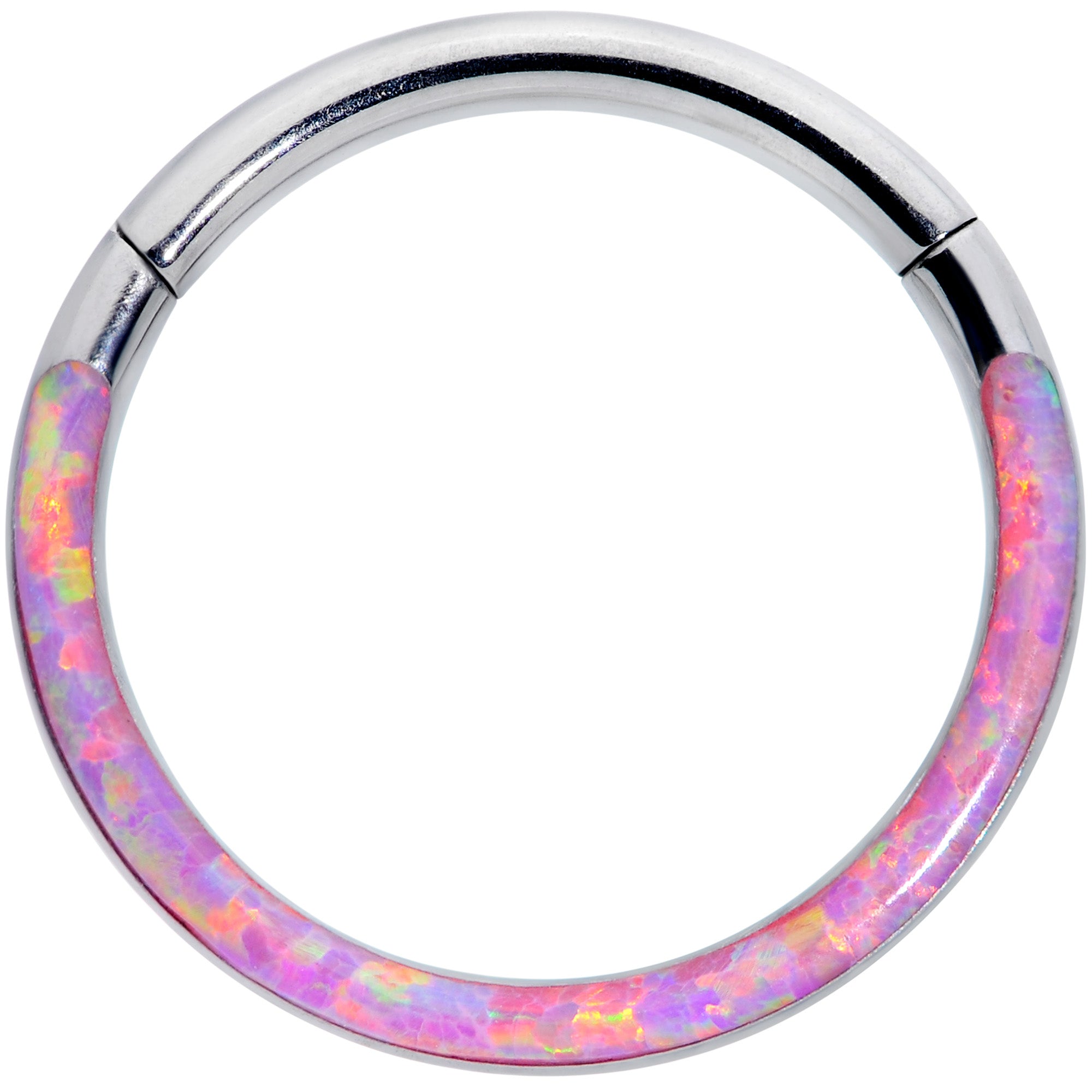 16G 3/8 Pink Synthetic Opal Implant Grade Titanium Segment Ring