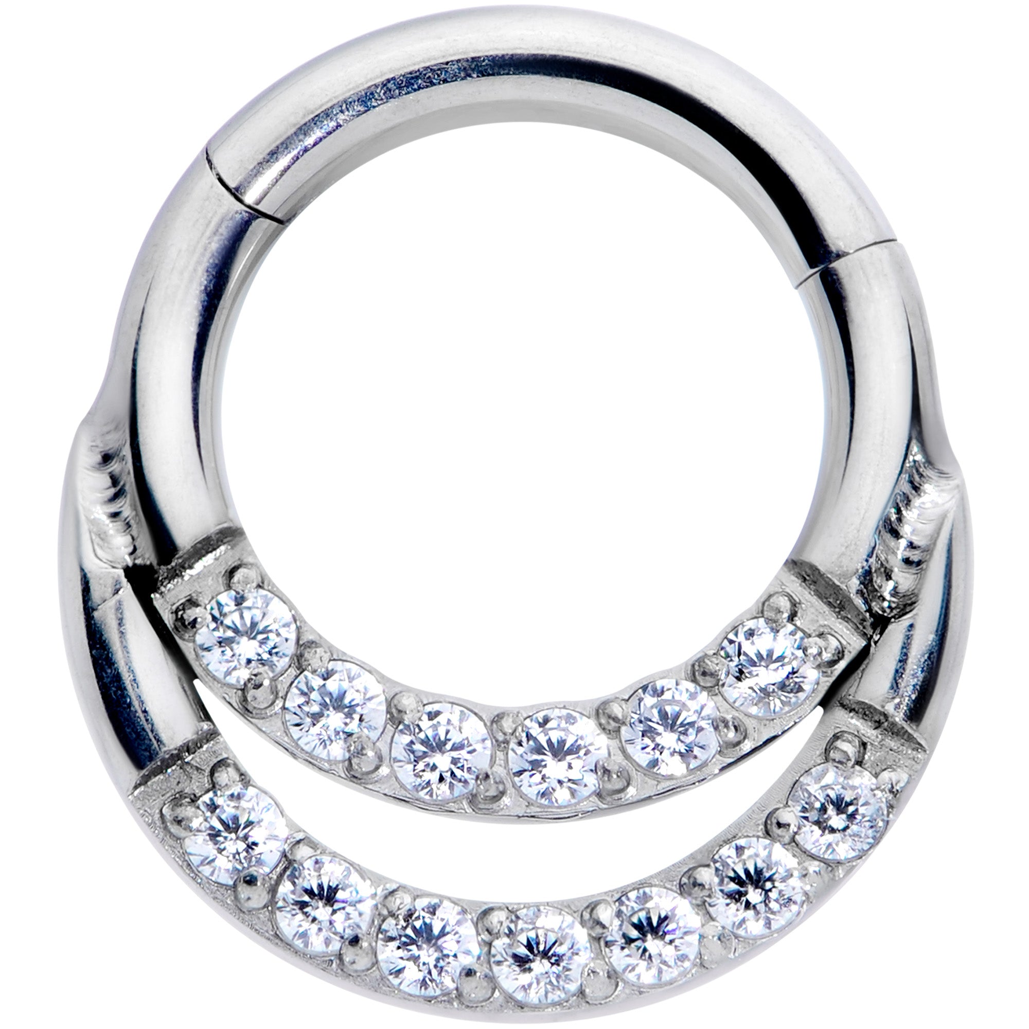 16G 1/4 Clear CZ Gem G23 Titanium Double Row Cartilage Clicker