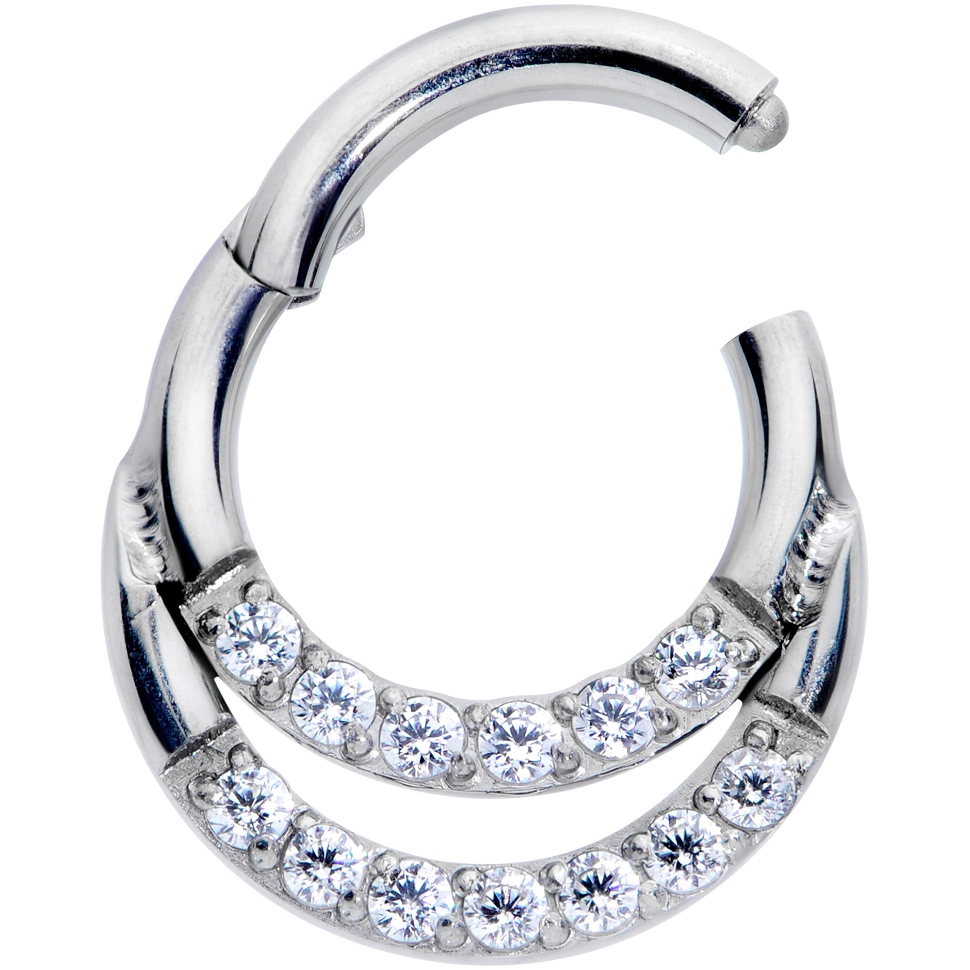 16G 1/4 Clear CZ Gem G23 Titanium Double Row Cartilage Clicker
