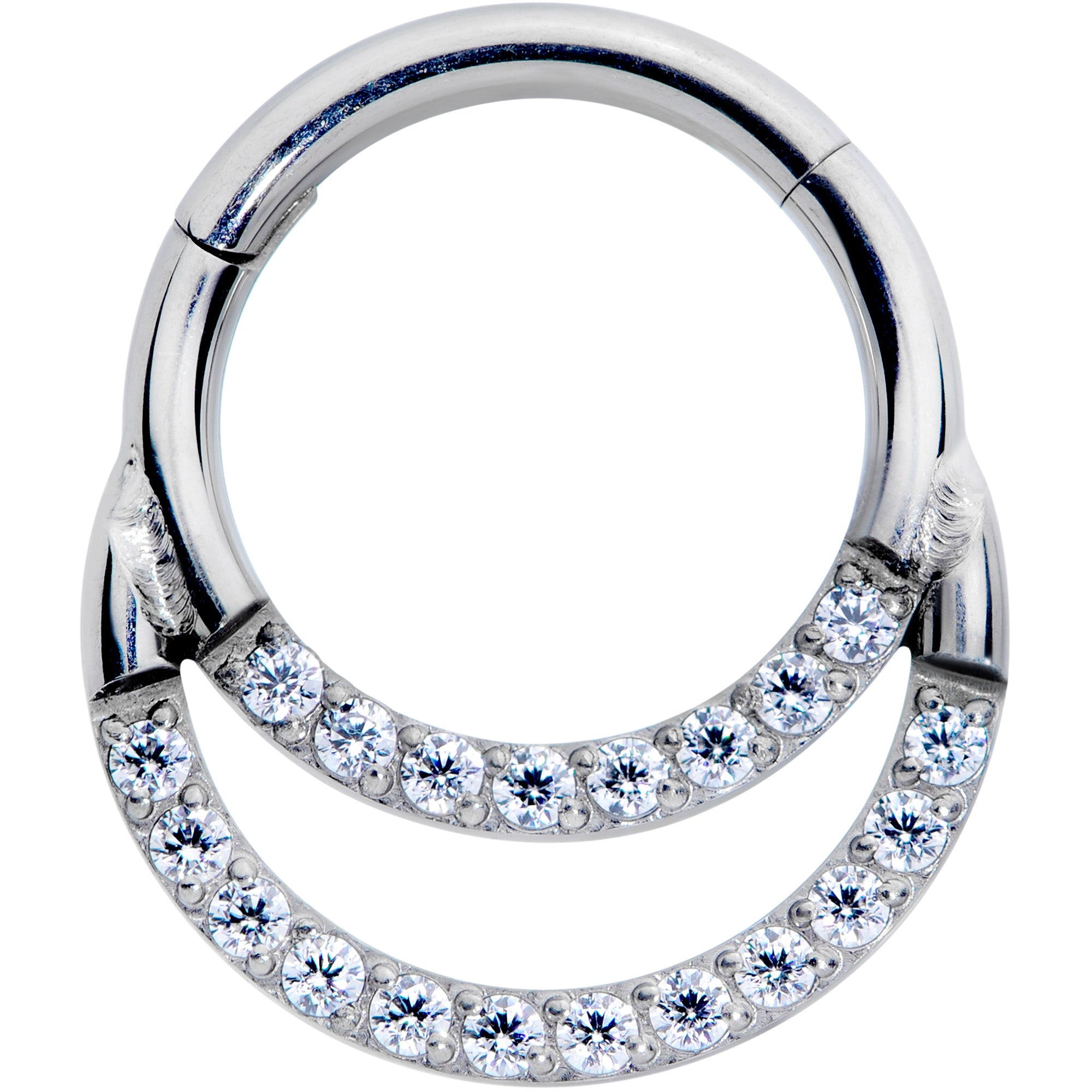 16G 5/16 Clear CZ Gem G23 Titanium Double Row Cartilage Clicker