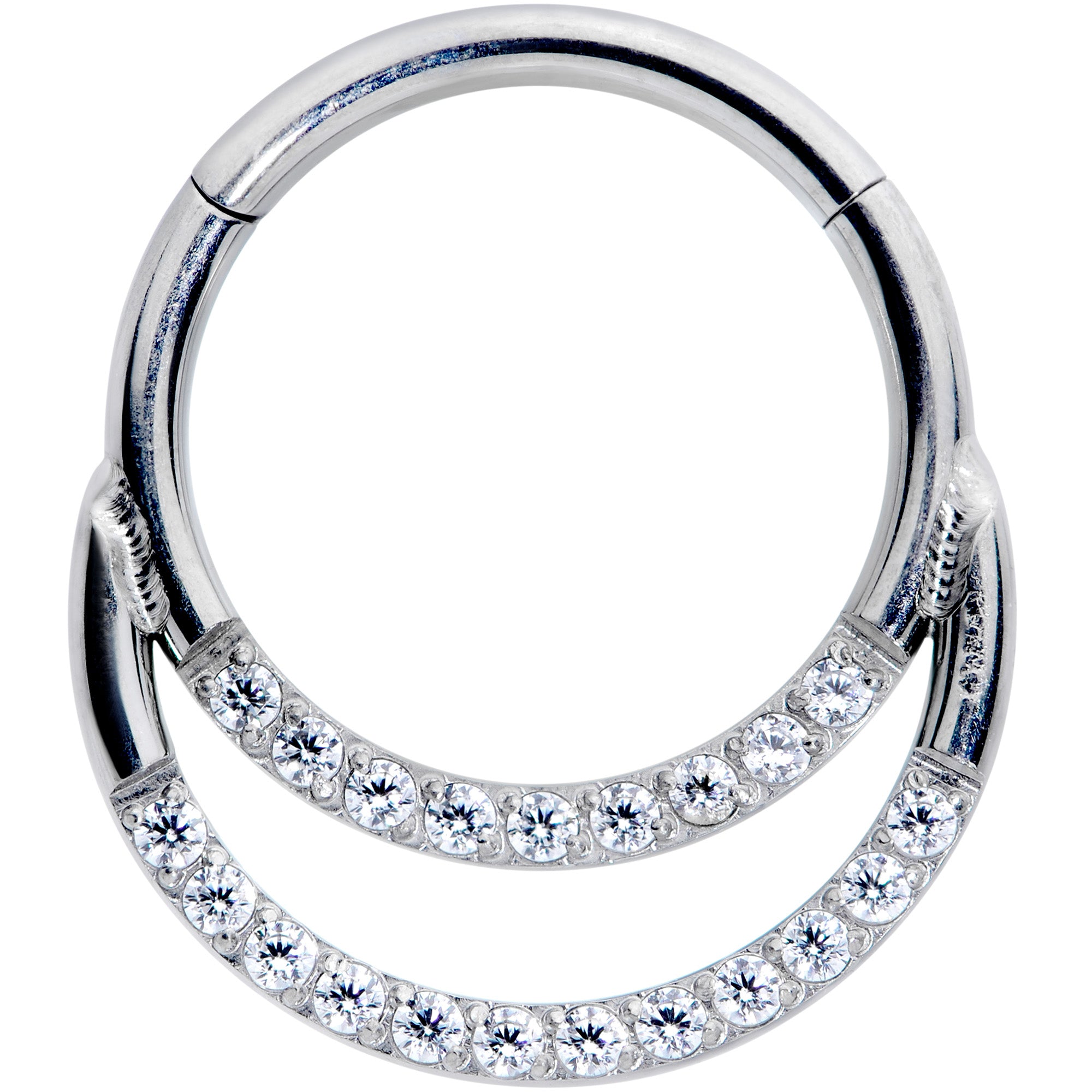16G 3/8 Clear CZ Gem G23 Titanium Double Row Cartilage Clicker