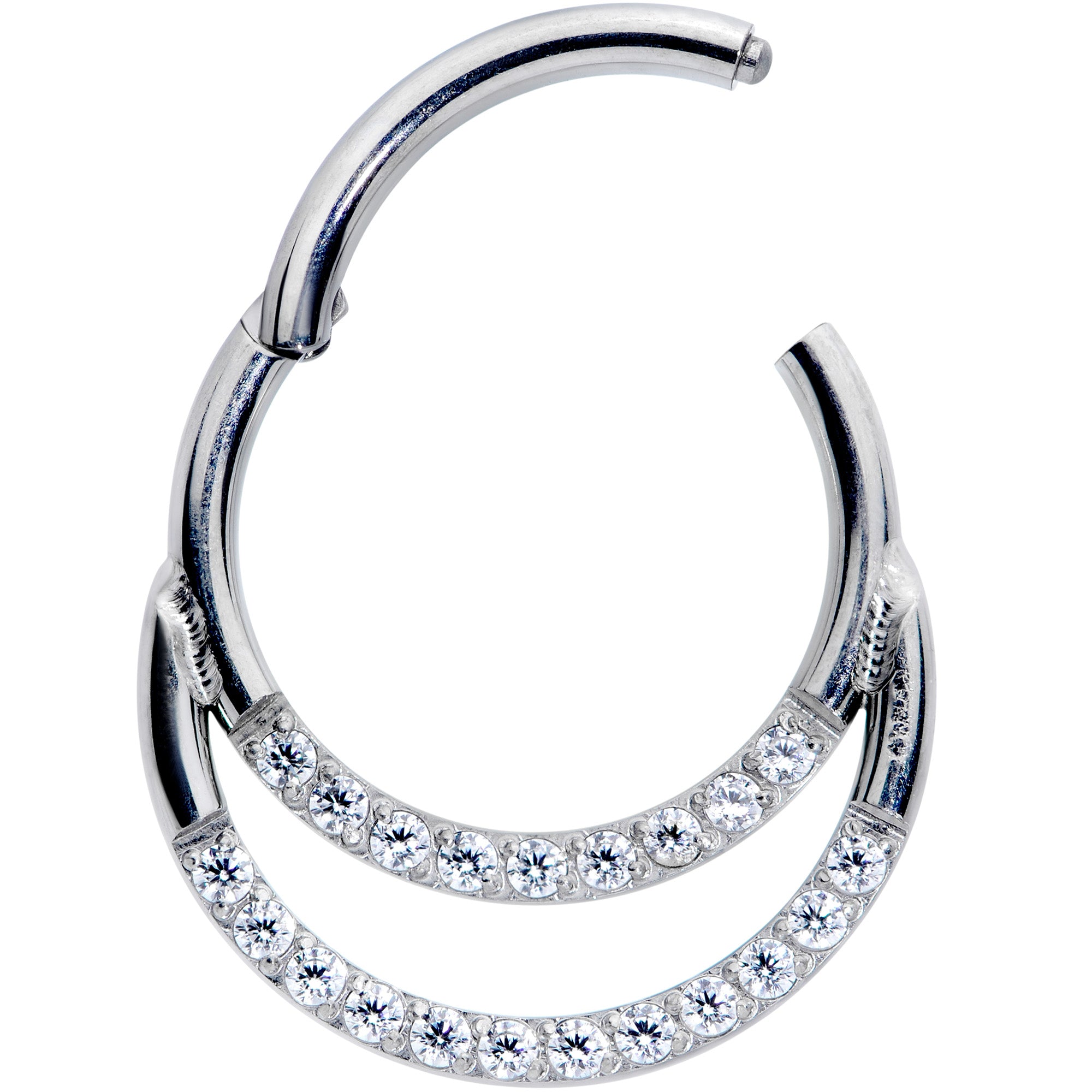 16G 3/8 Clear CZ Gem G23 Titanium Double Row Cartilage Clicker