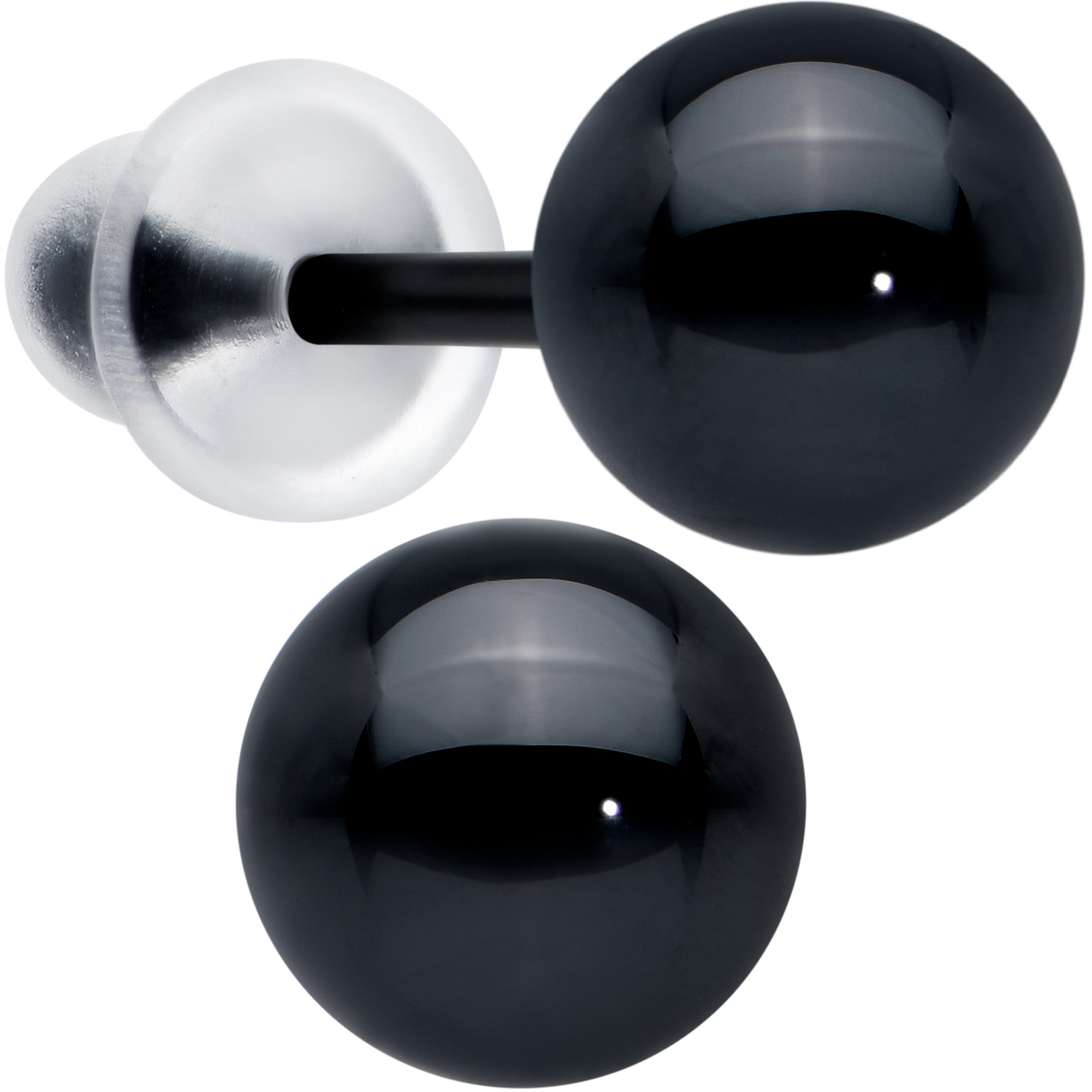 6mm Black Ceramic Ball Stud Earrings 18G