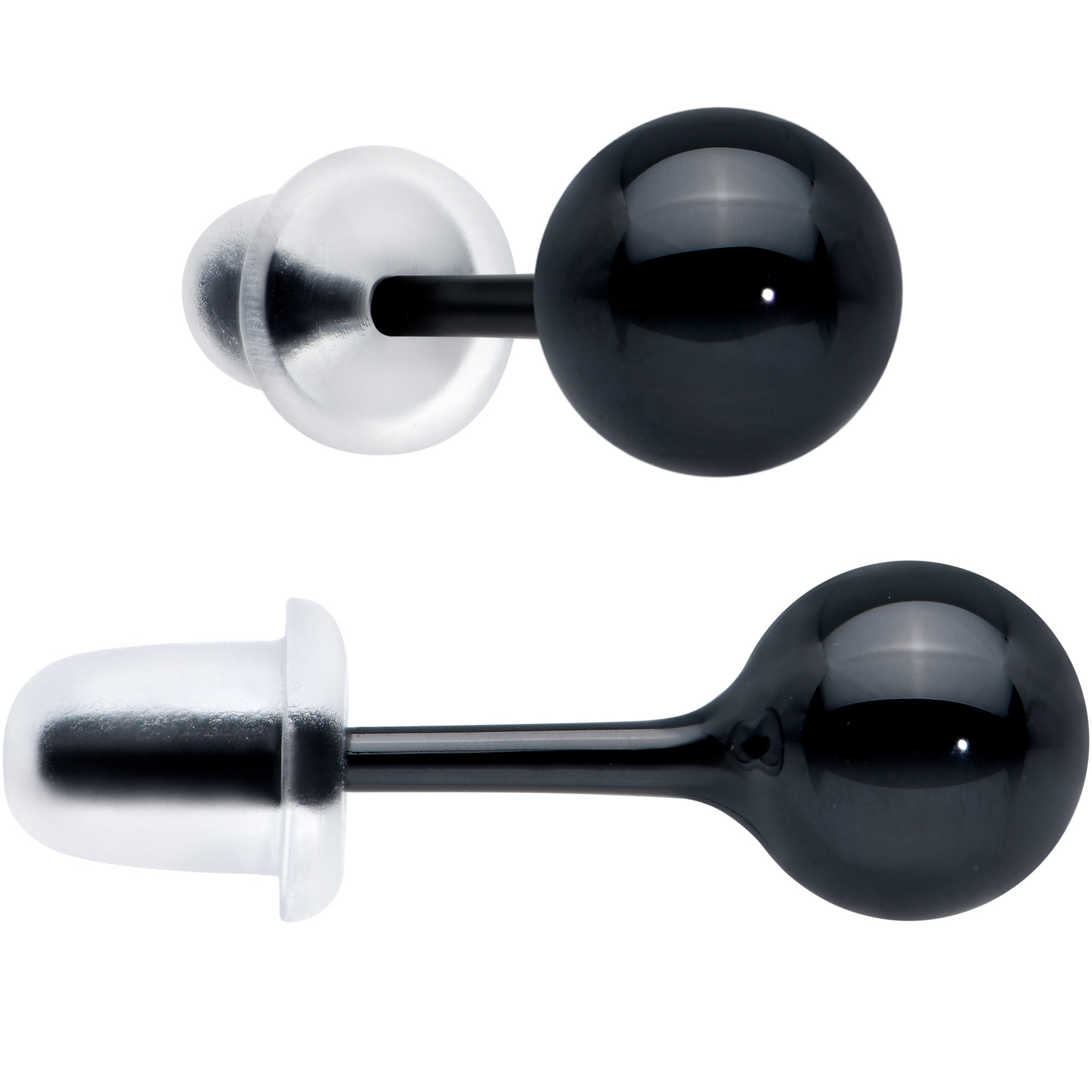 6mm Black Ceramic Ball Stud Earrings 18G