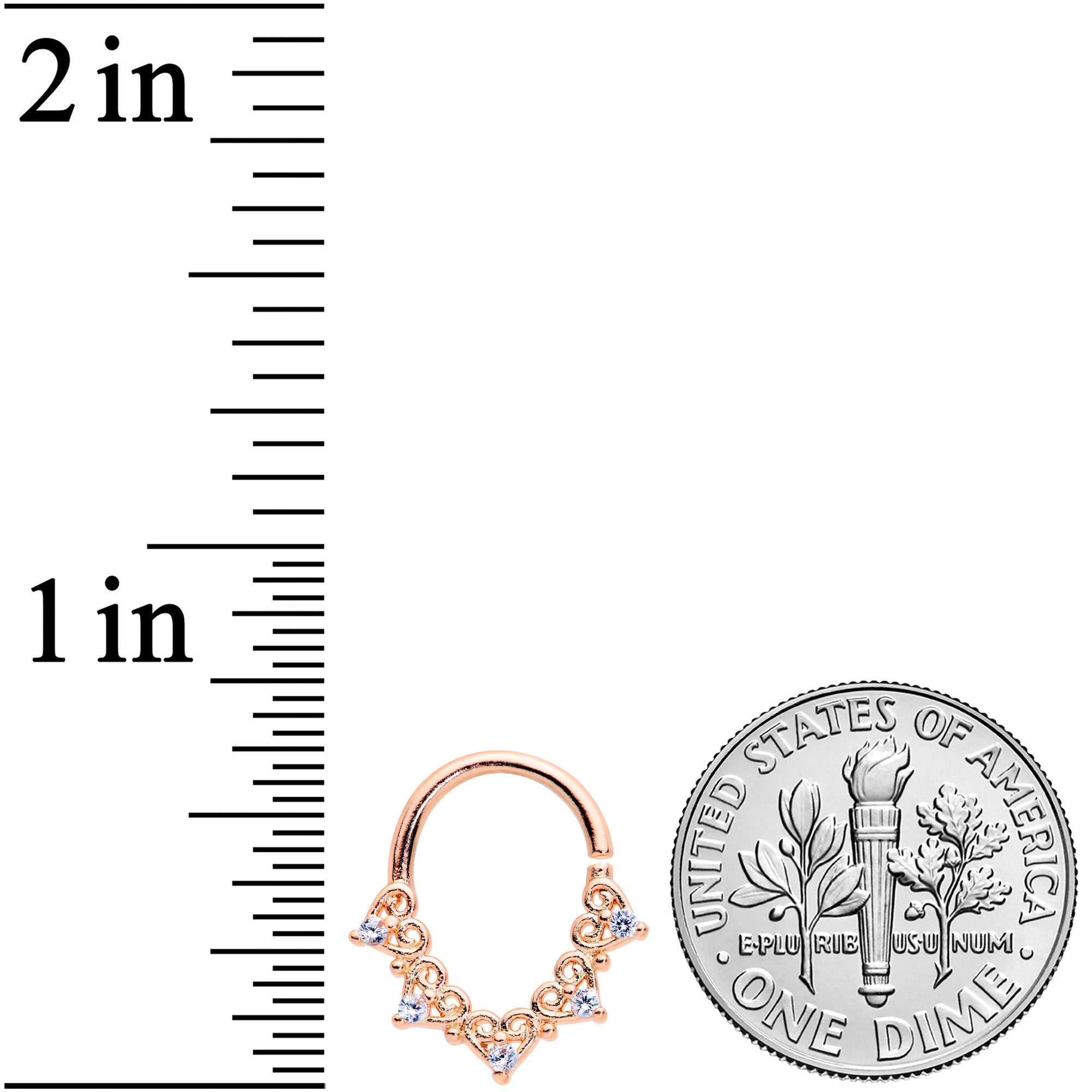 16G 5/16 Clear CZ Gem Rose Gold Tone Heart Filigree Closure Ring