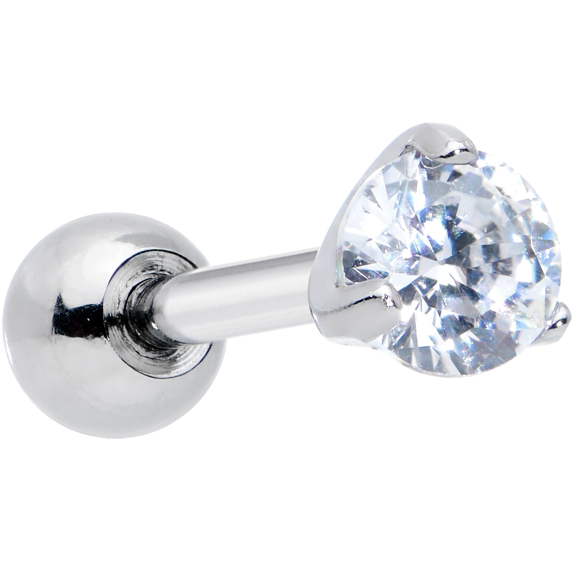 18G 1/4 Clear CZ Gem 3mm Round Cartilage Tragus Earring