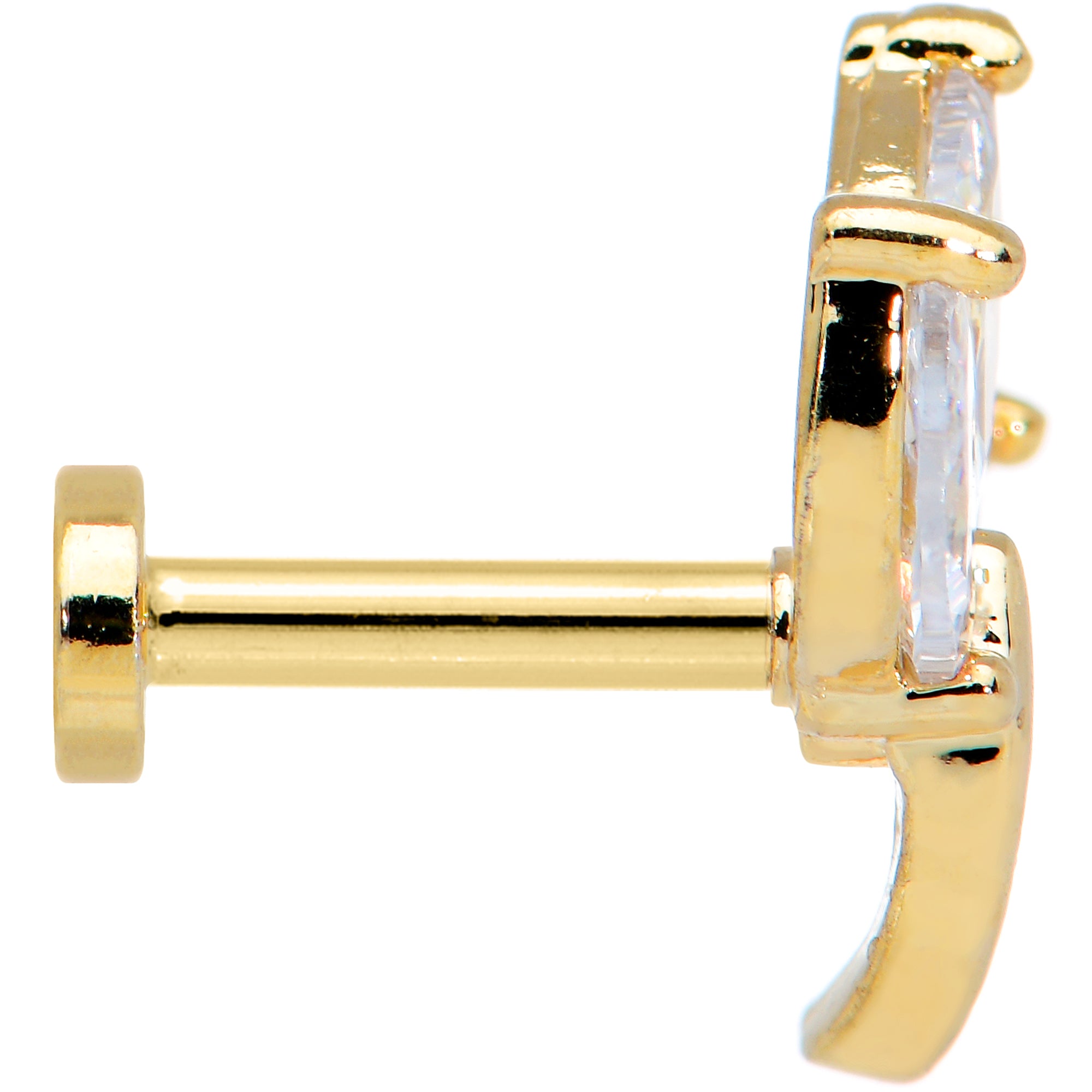 16G 1/4 Clear CZ Gem Gold Tone Leaves Internal Thread Labret