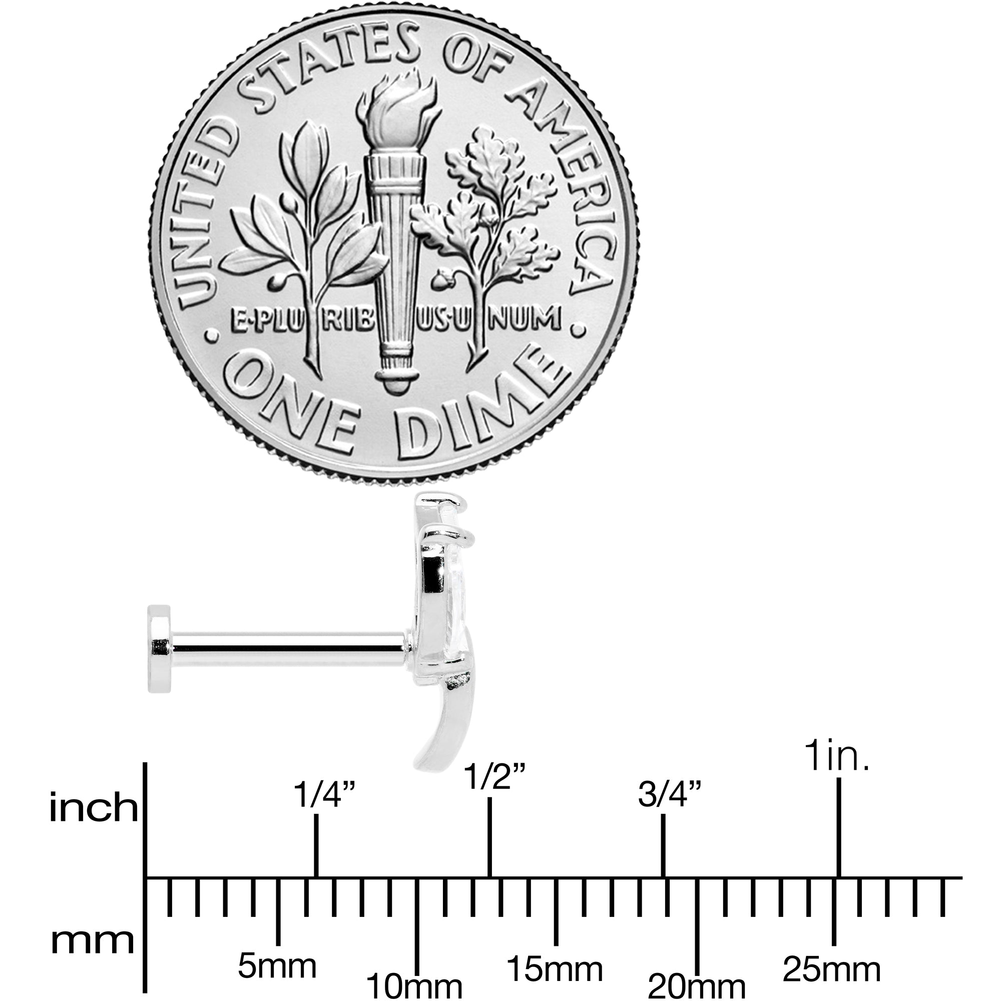 16G 5/16 Clear CZ Gem Leaves Internally Threaded Labret Tragus