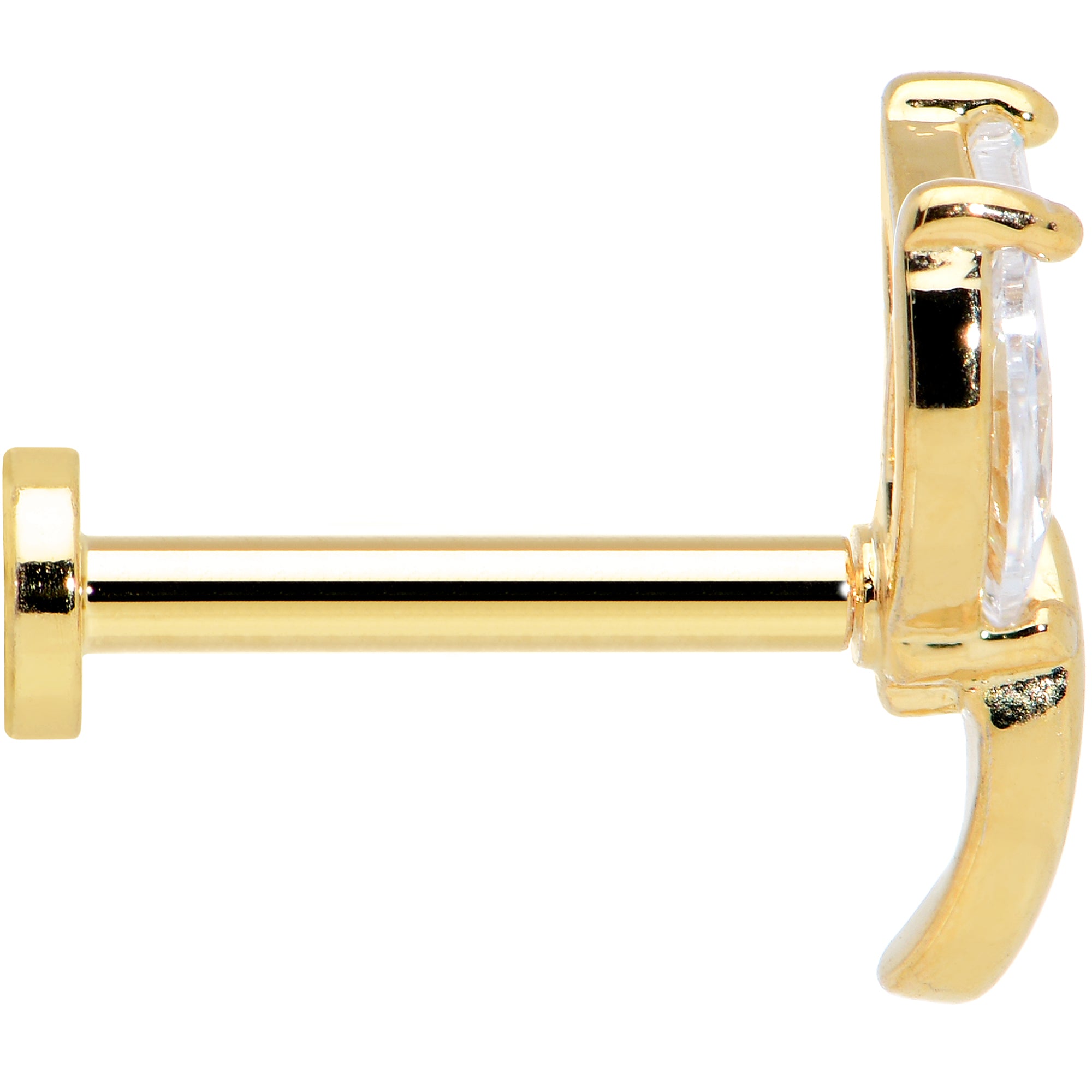 16G 5/16 Clear CZ Gem Gold Tone Leaves Internally Threaded Labret